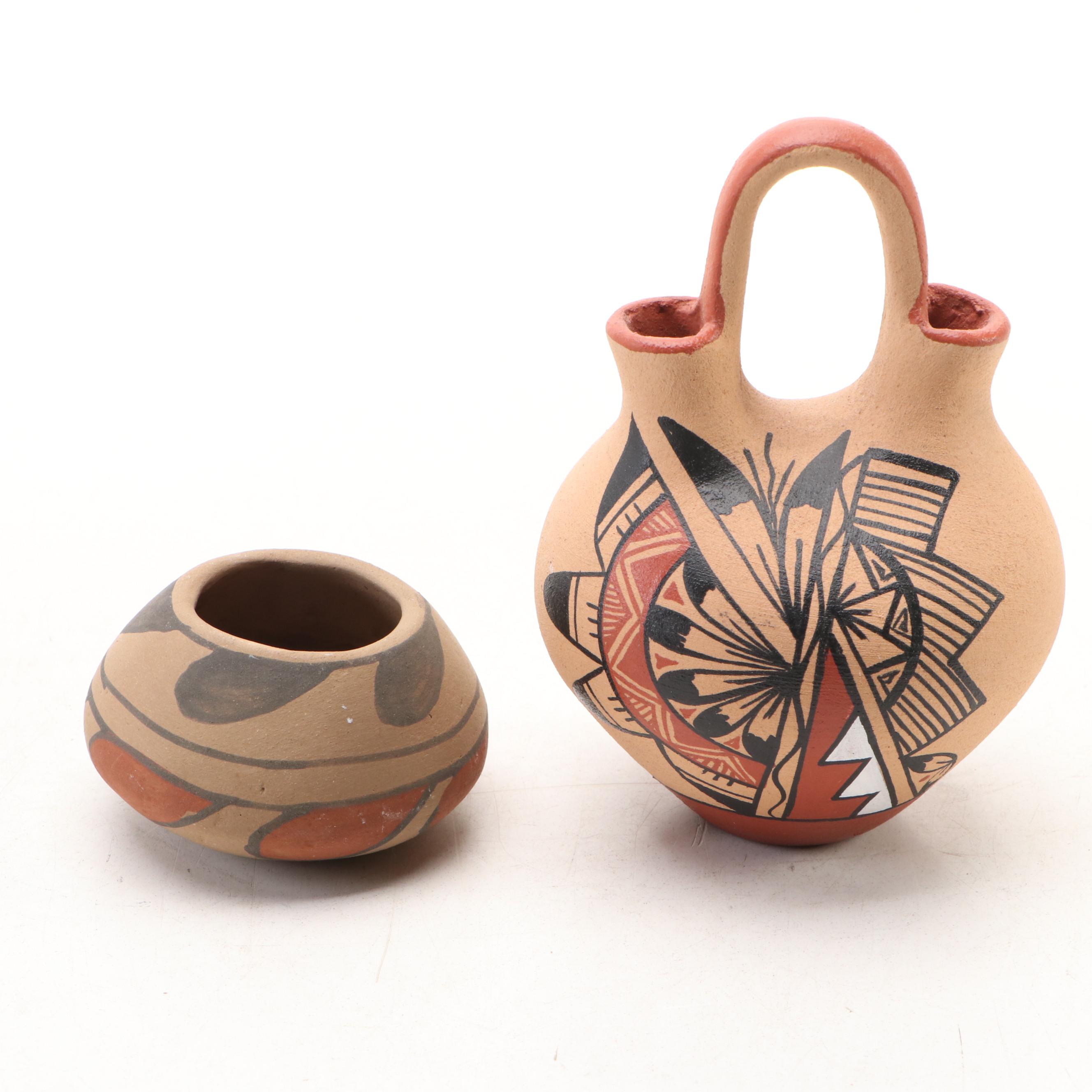 Southwestern Style Corn Maiden Figurine with Wedding Vase and Pot