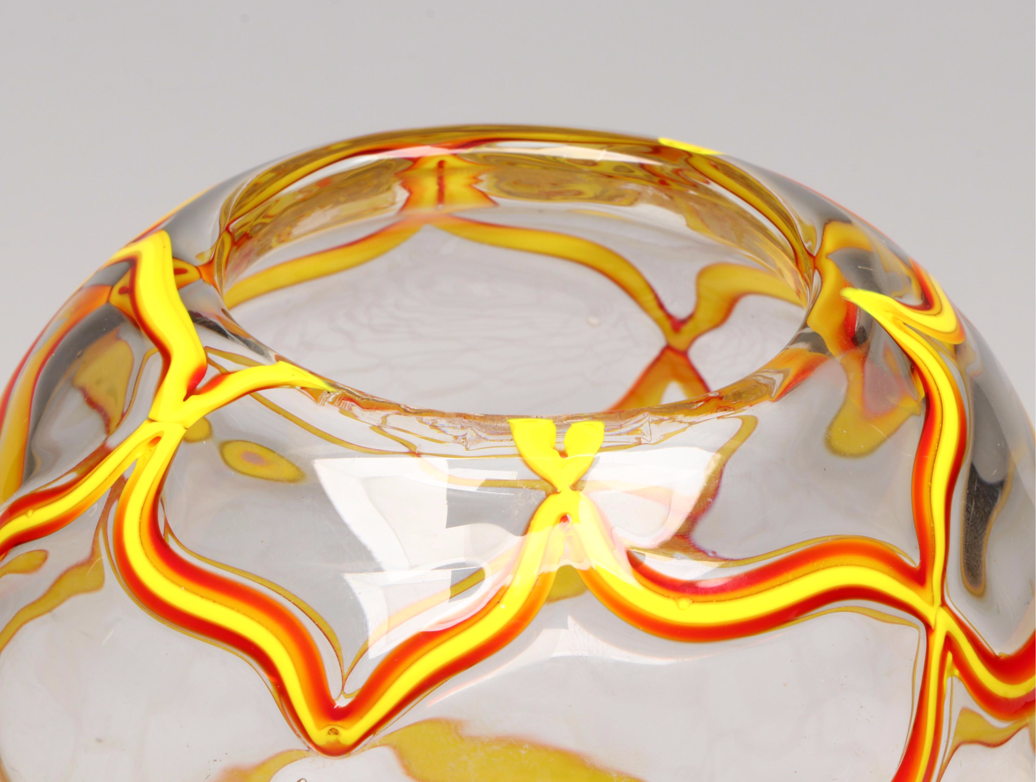 Blown Glass Red & Yellow on Clear Vase