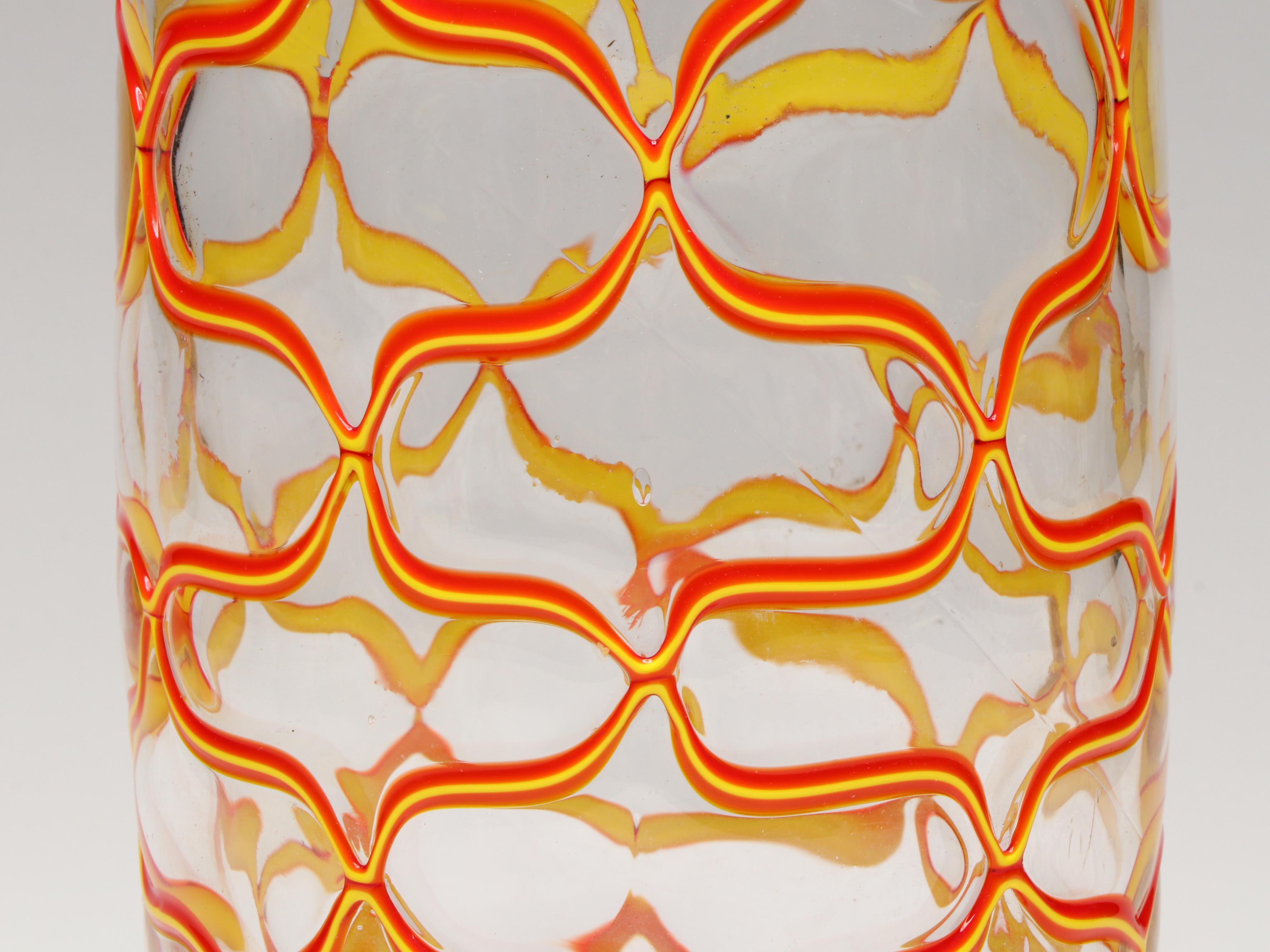Blown Glass Red & Yellow on Clear Vase