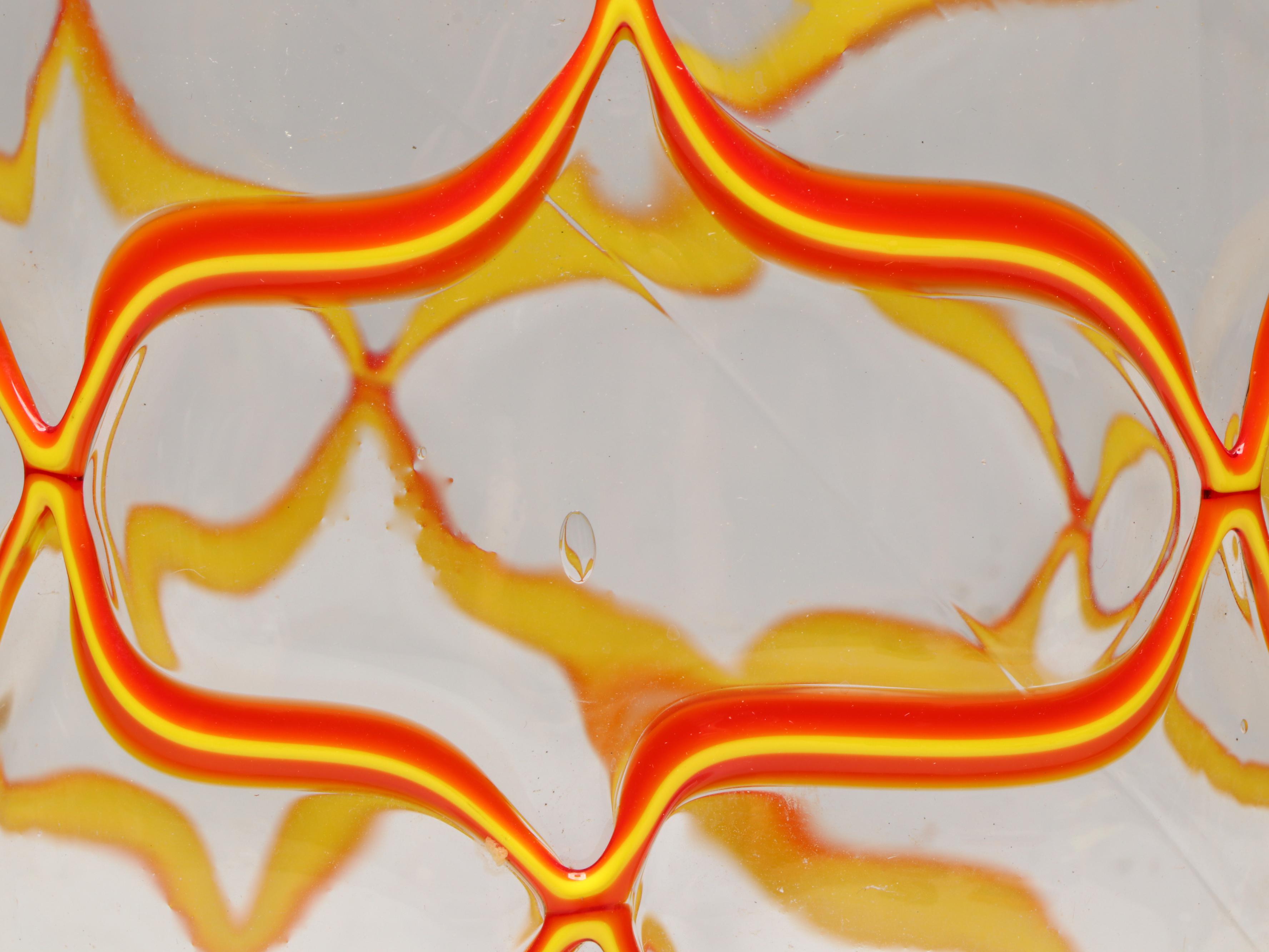 Blown Glass Red & Yellow on Clear Vase