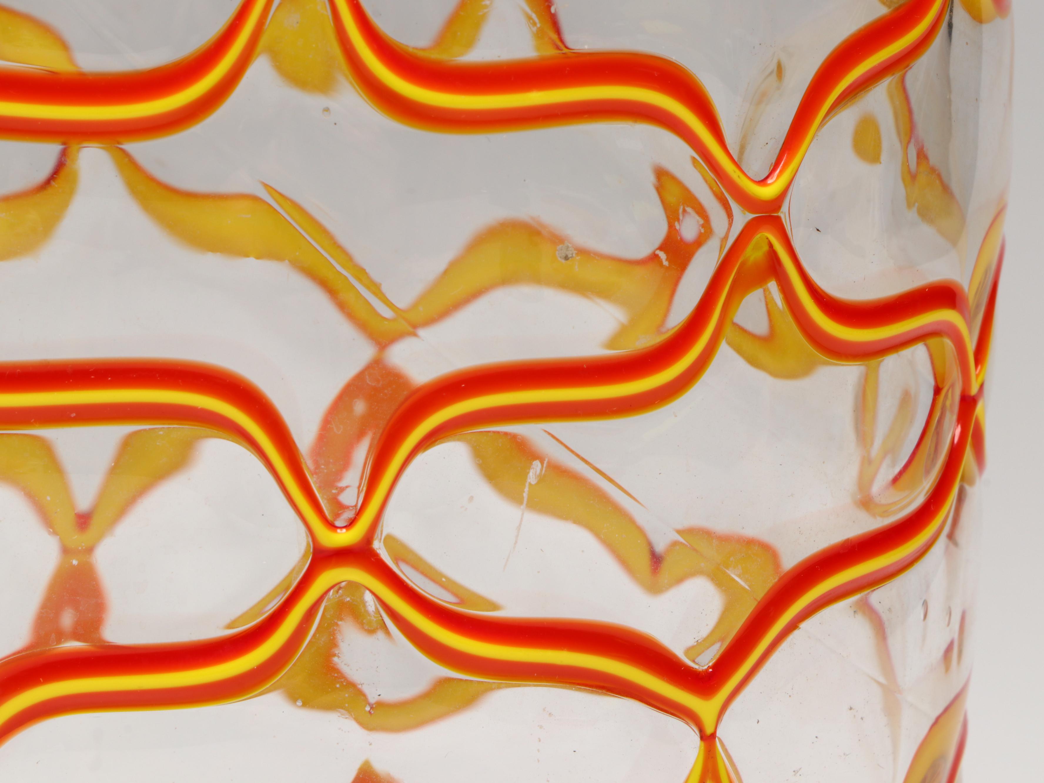 Blown Glass Red & Yellow on Clear Vase