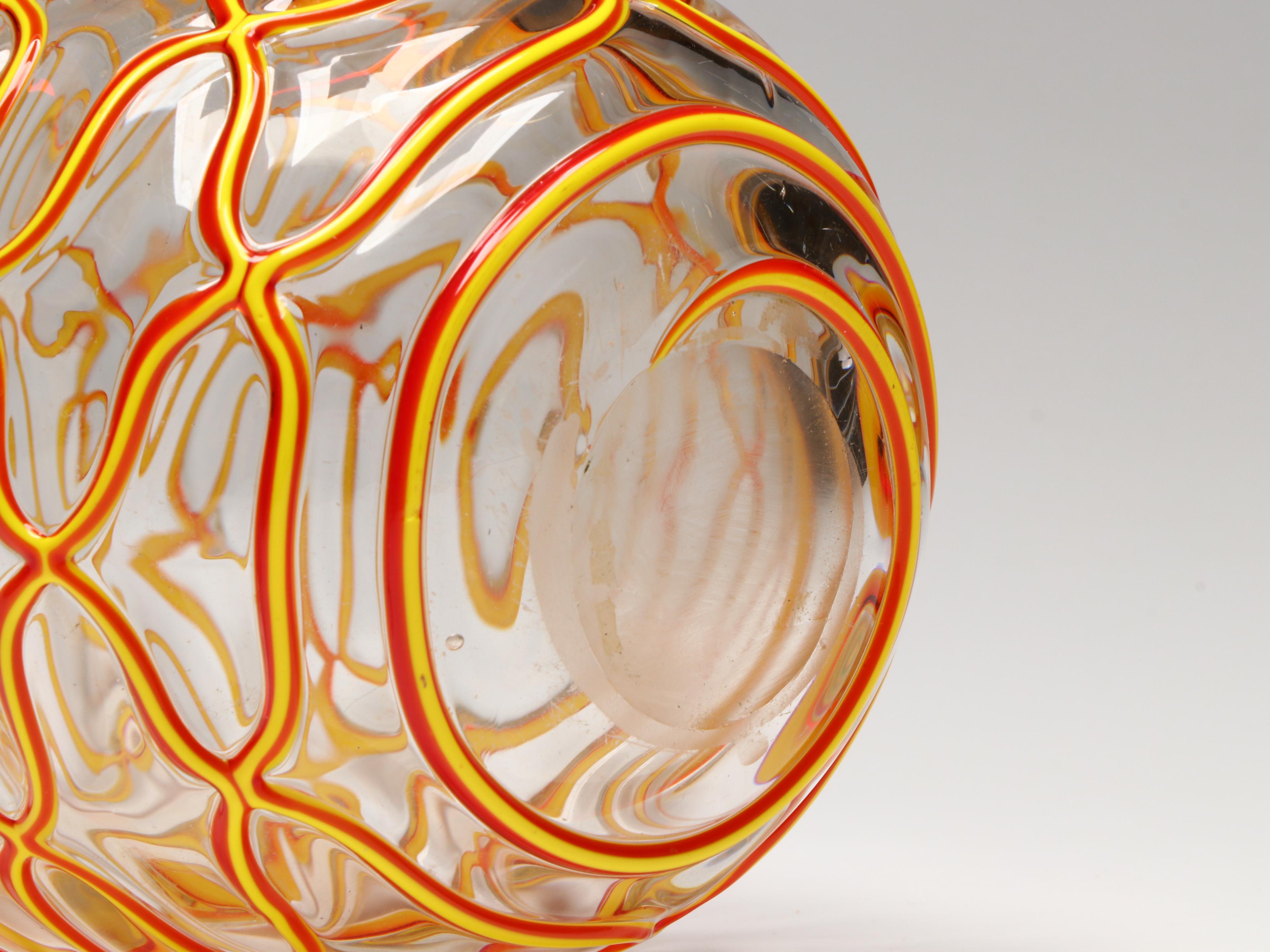 Blown Glass Red & Yellow on Clear Vase