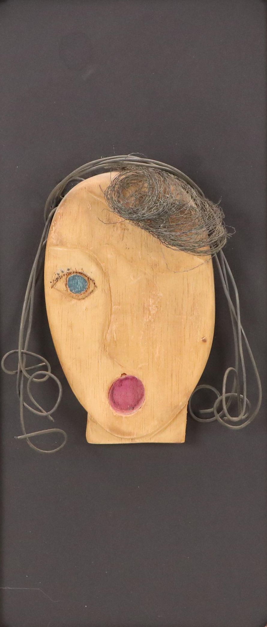 Abstract Figurative Mixed Media Assemblage of Woman With Mouth Agape