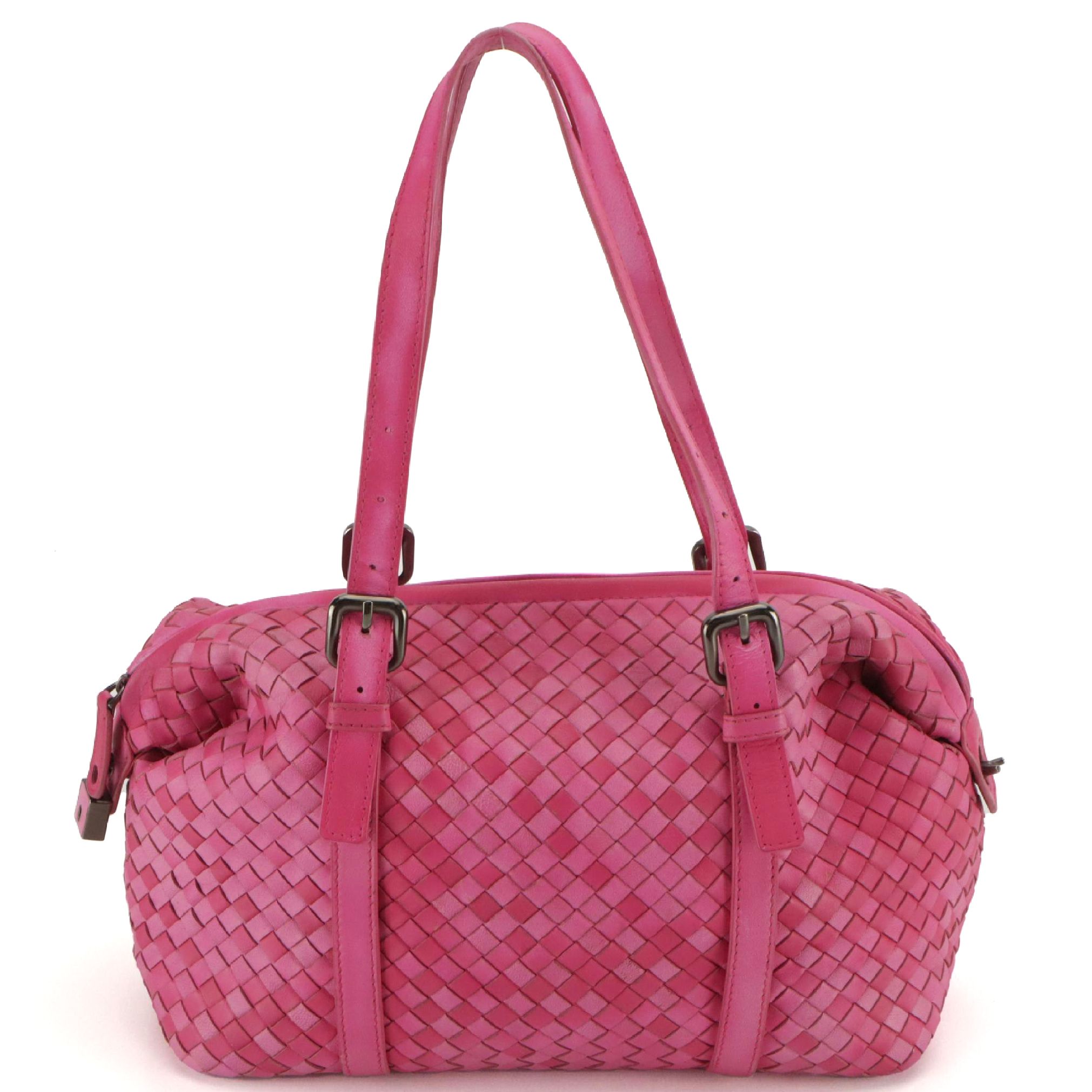 Bottega Veneta Montaigne Shoulder Satchel in Hot Pink Intrecciato Nappa Leather