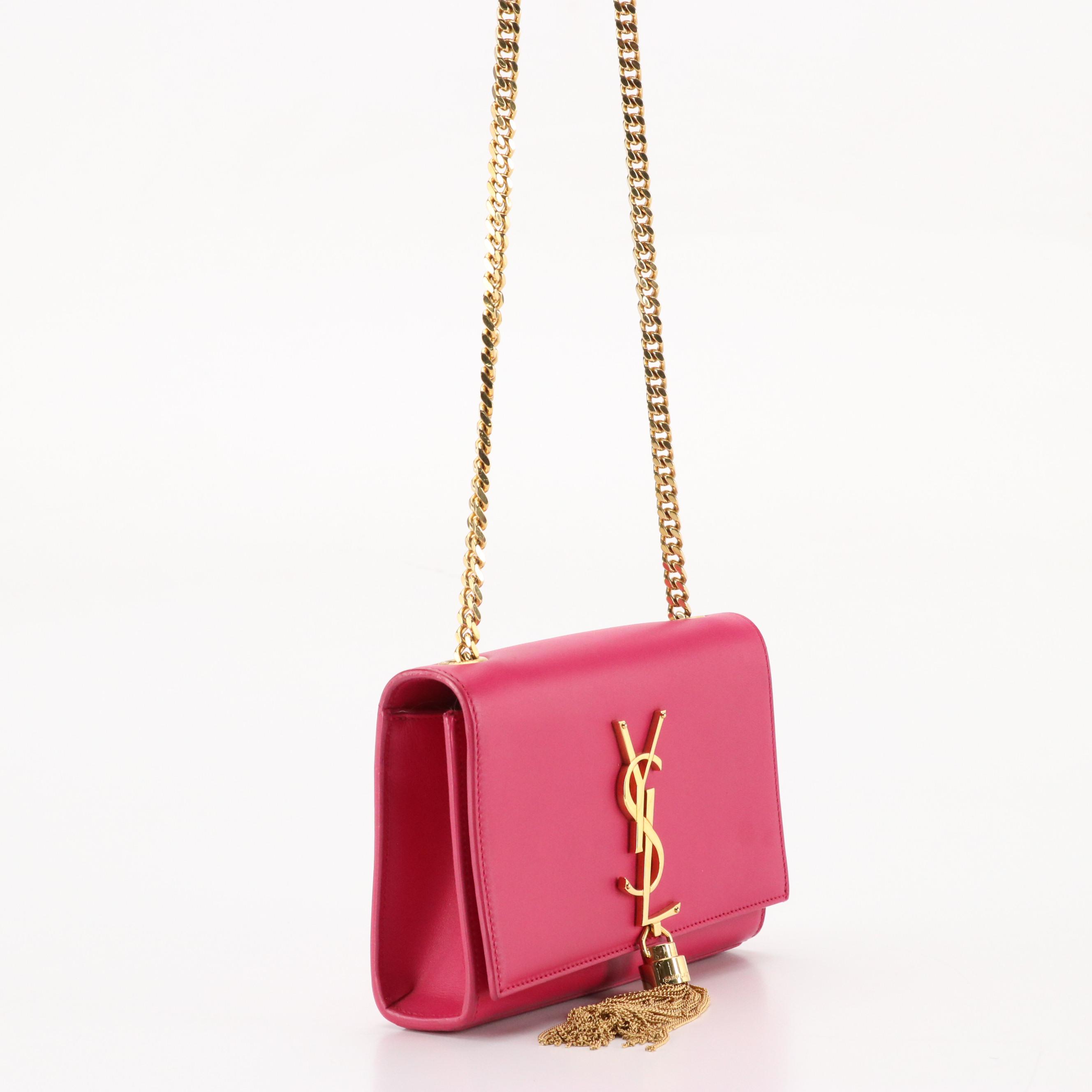 Saint Laurent Kate Small Crossbody in Dark Pink Leather