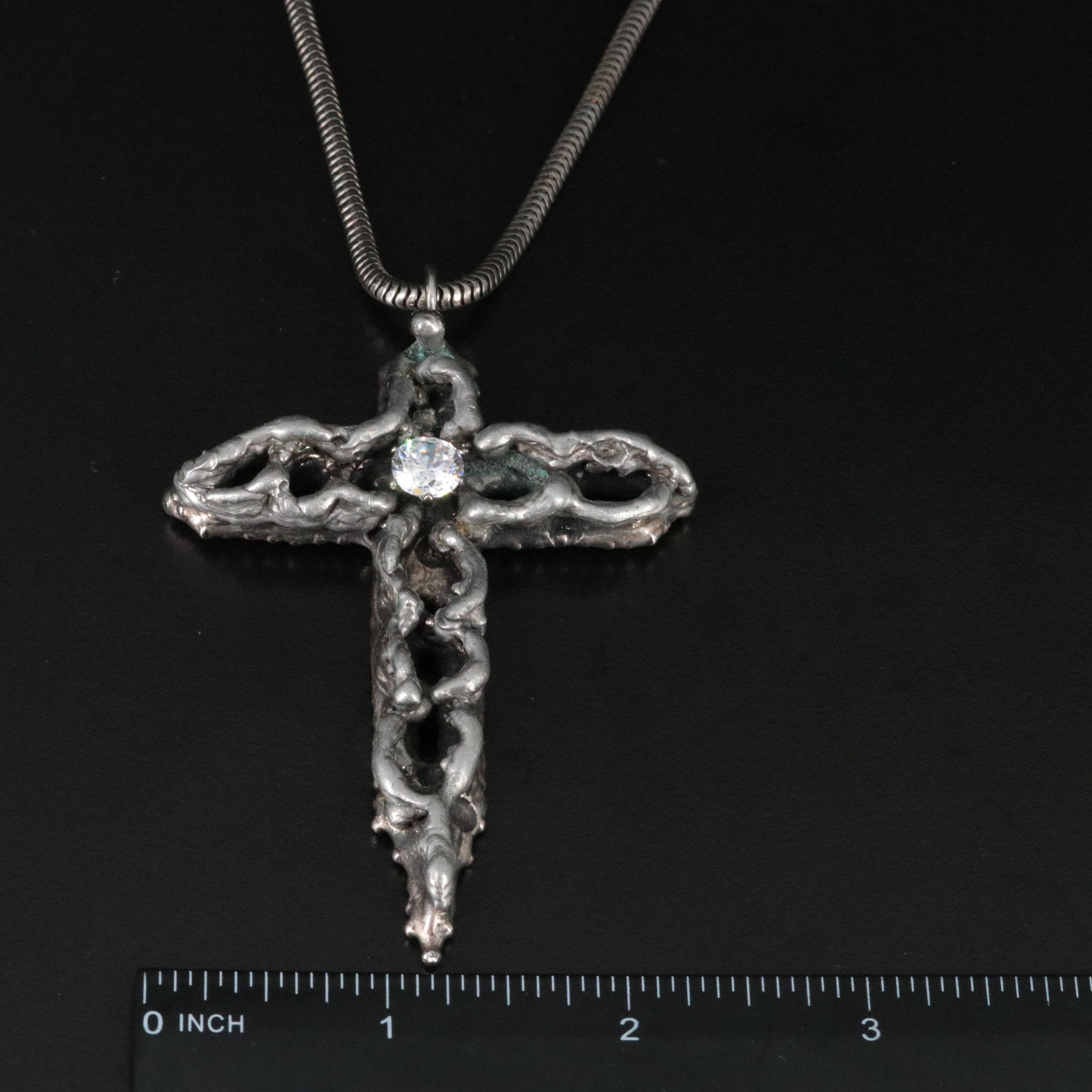 Brutalist Cross Necklace with Cubic Zirconia