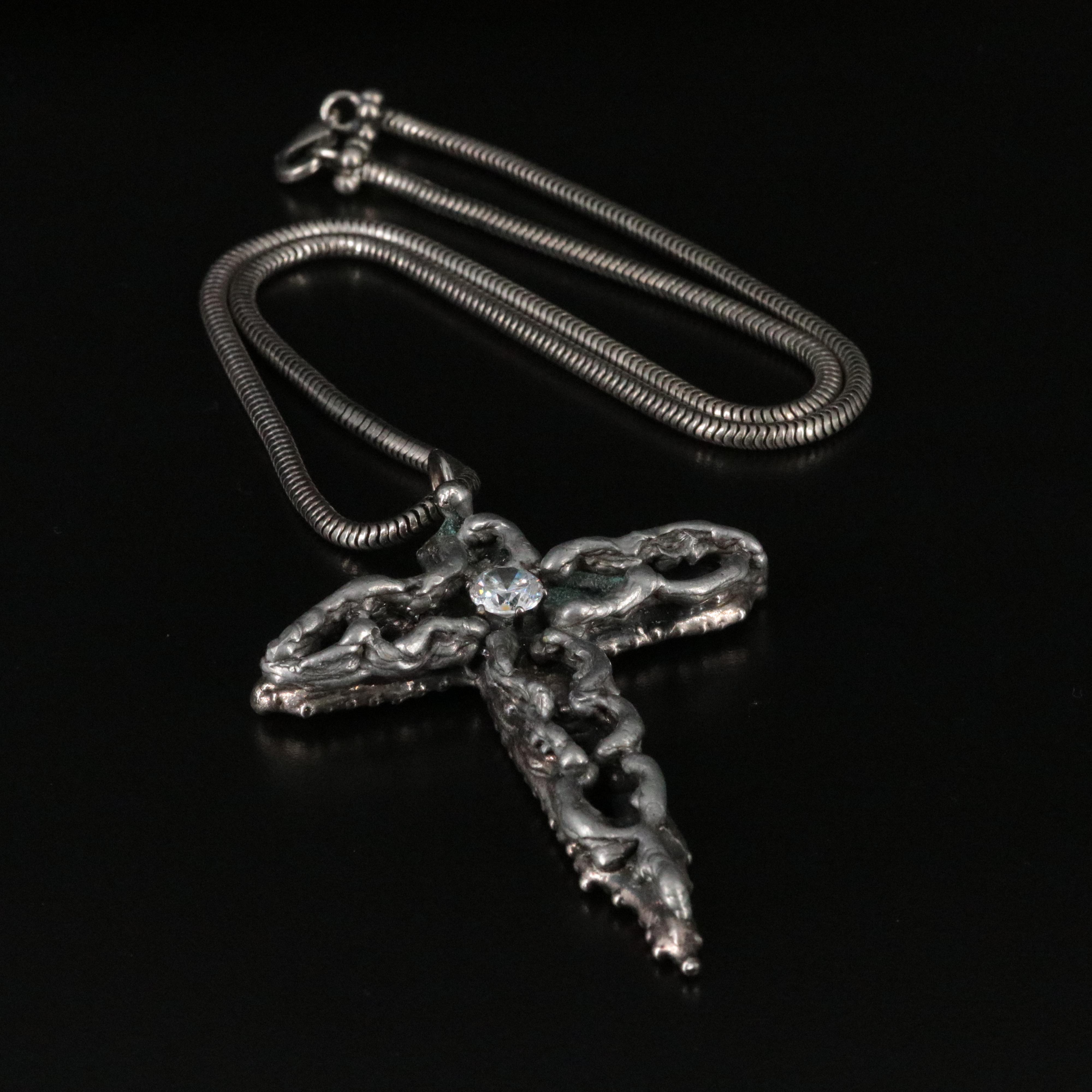 Brutalist Cross Necklace with Cubic Zirconia
