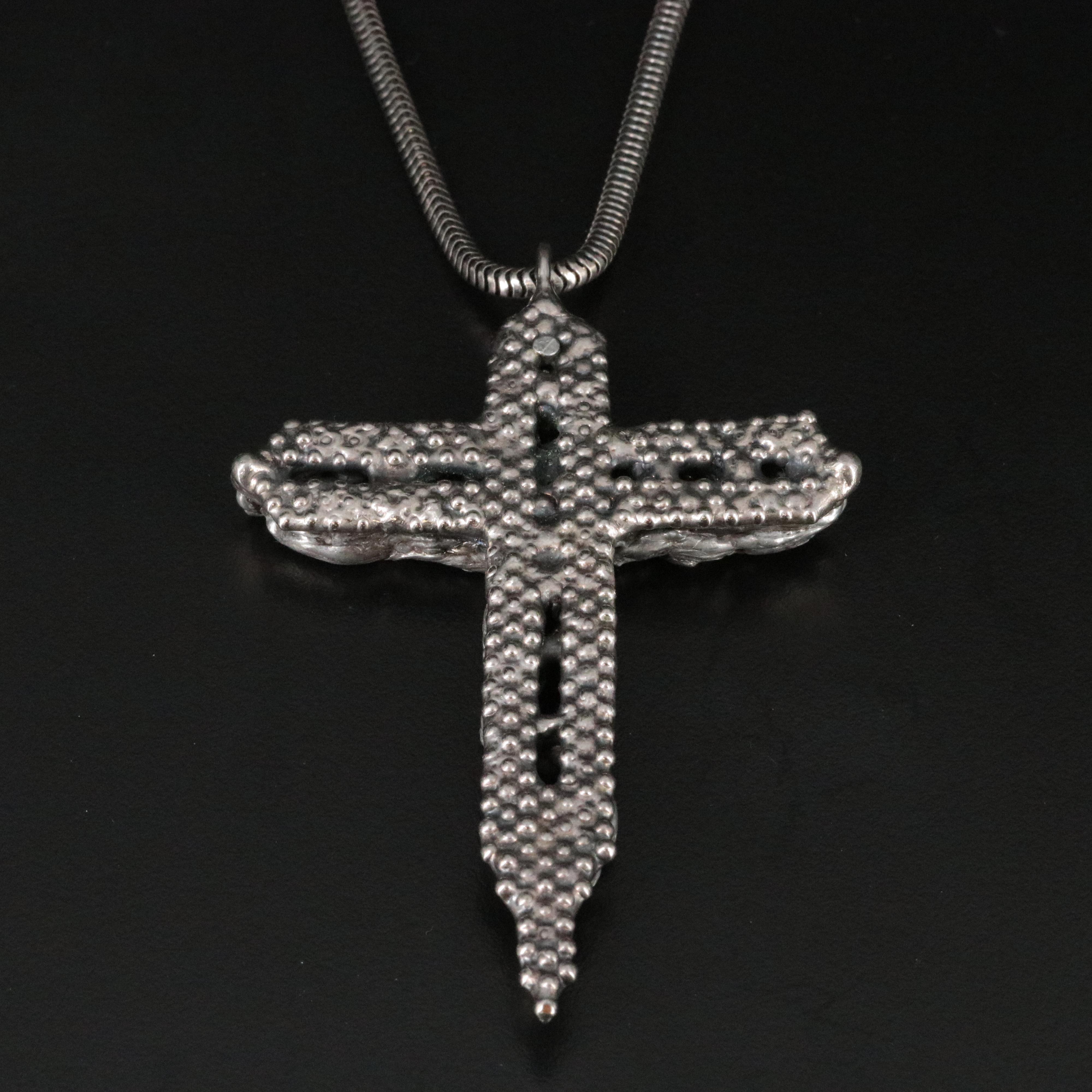 Brutalist Cross Necklace with Cubic Zirconia