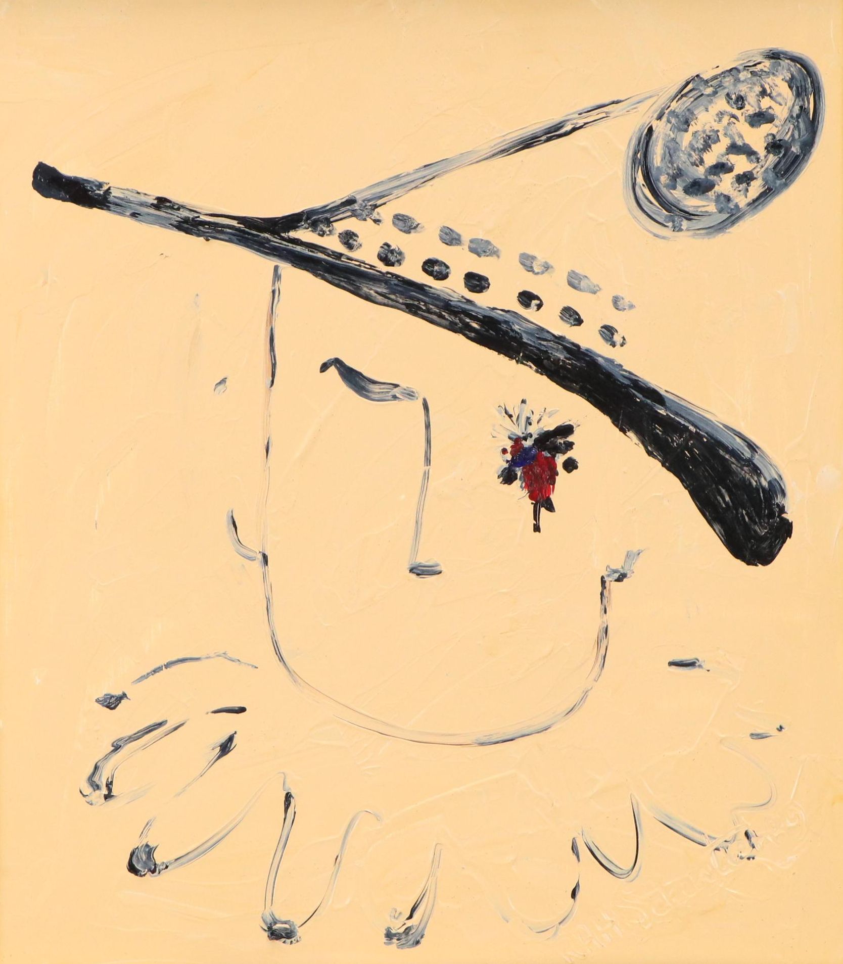 Modernist Style Oil Painting of Whimsical Figure with Hat