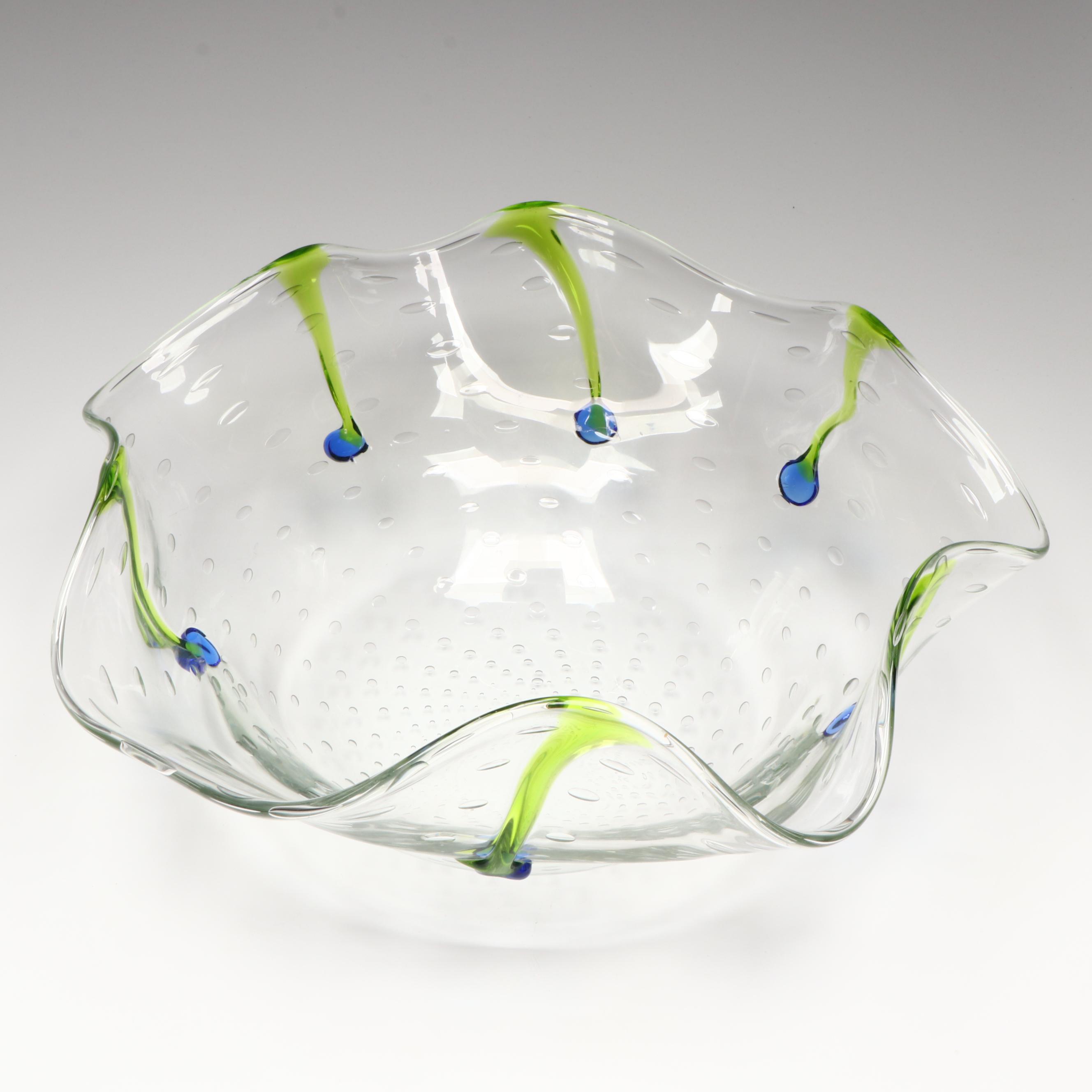 Murano Suspended Bubble Art Glass Bowl with Applied Glass Trails