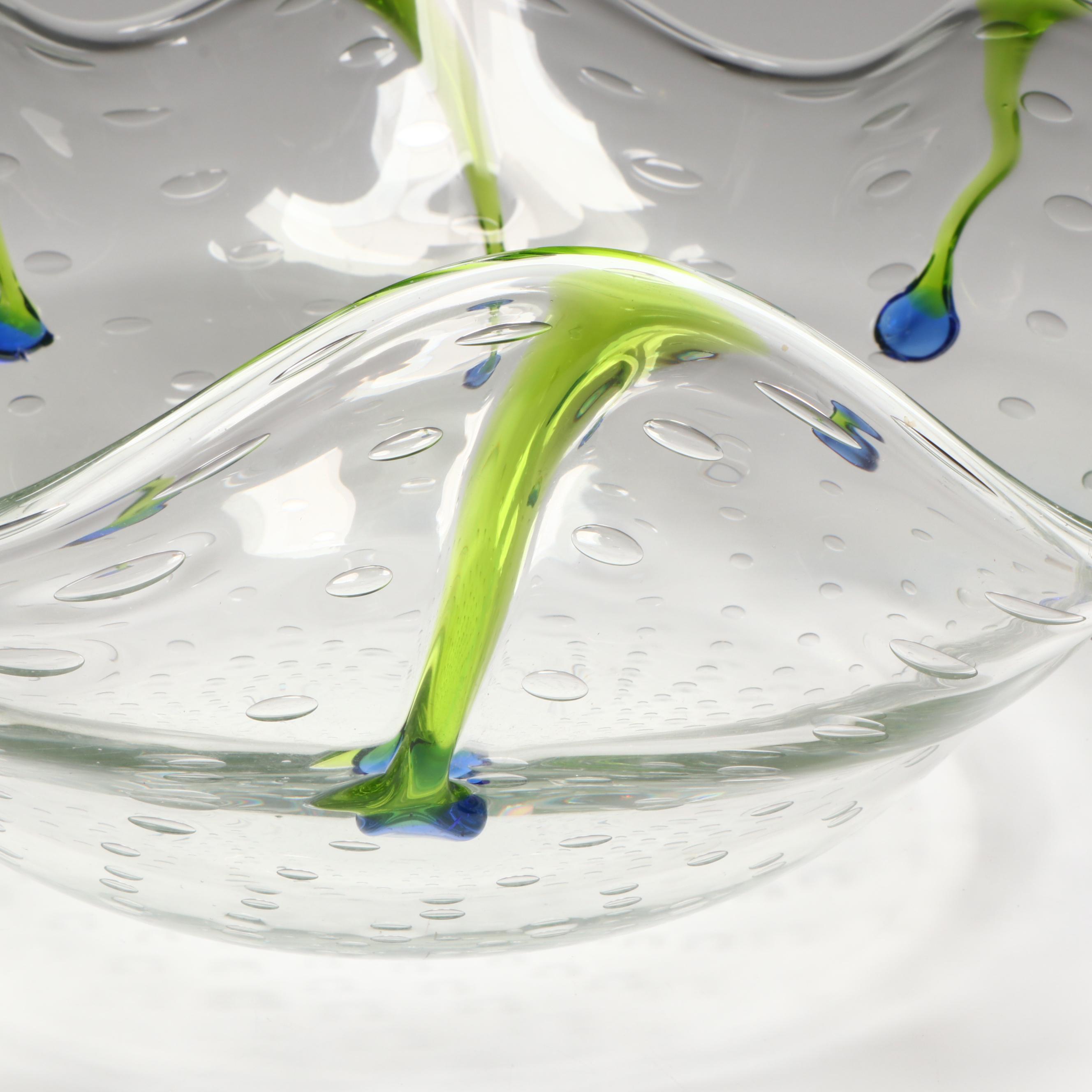 Murano Suspended Bubble Art Glass Bowl with Applied Glass Trails