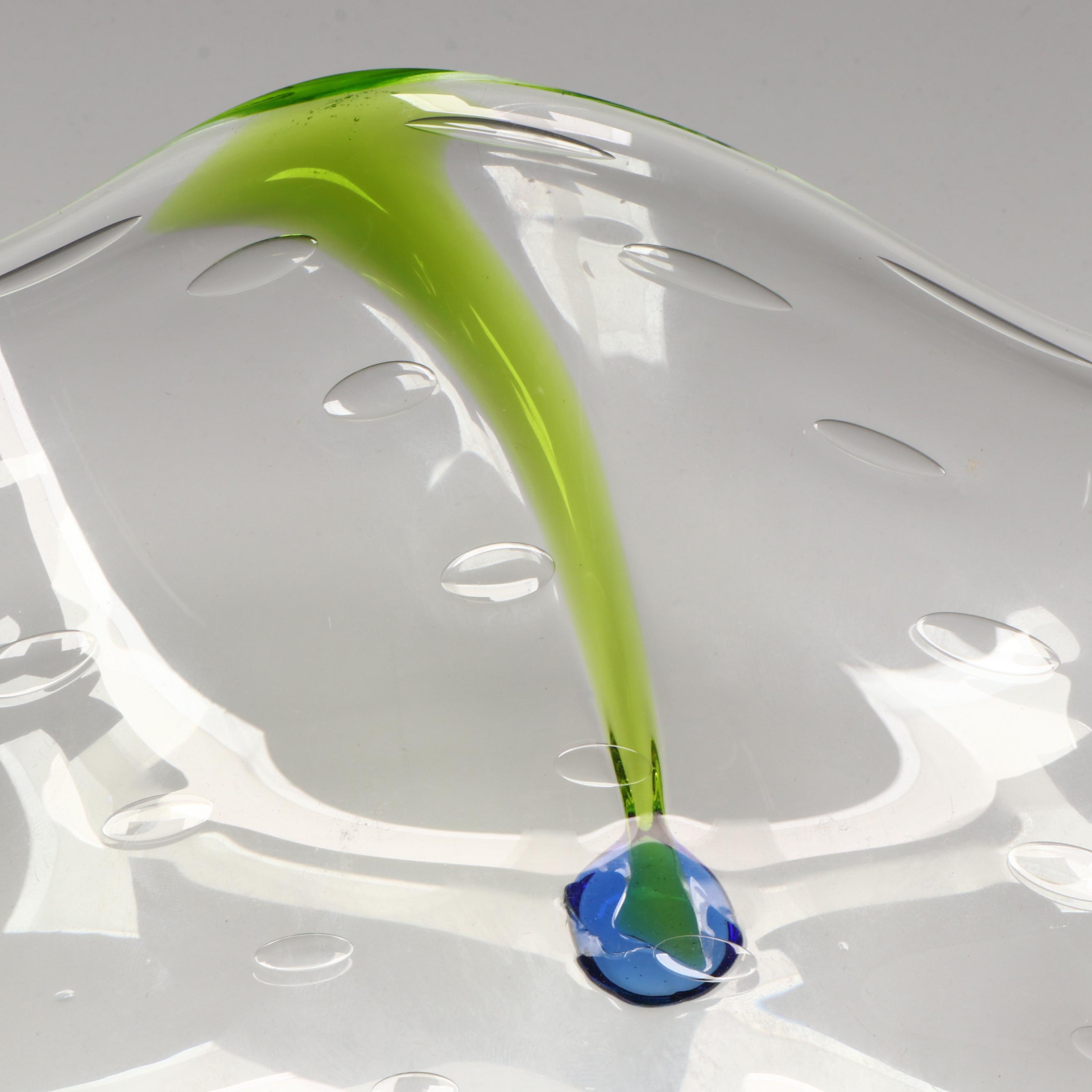 Murano Suspended Bubble Art Glass Bowl with Applied Glass Trails