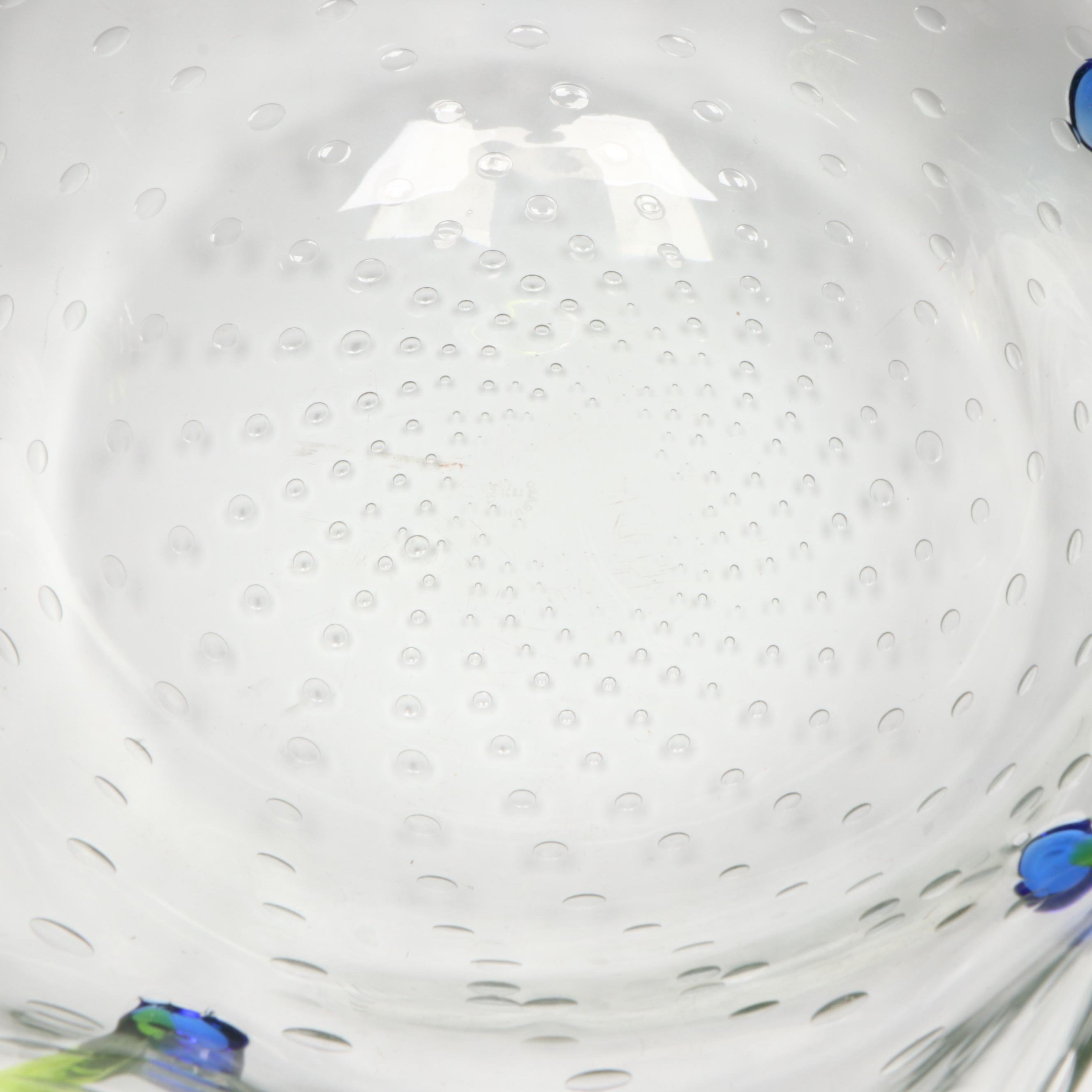 Murano Suspended Bubble Art Glass Bowl with Applied Glass Trails