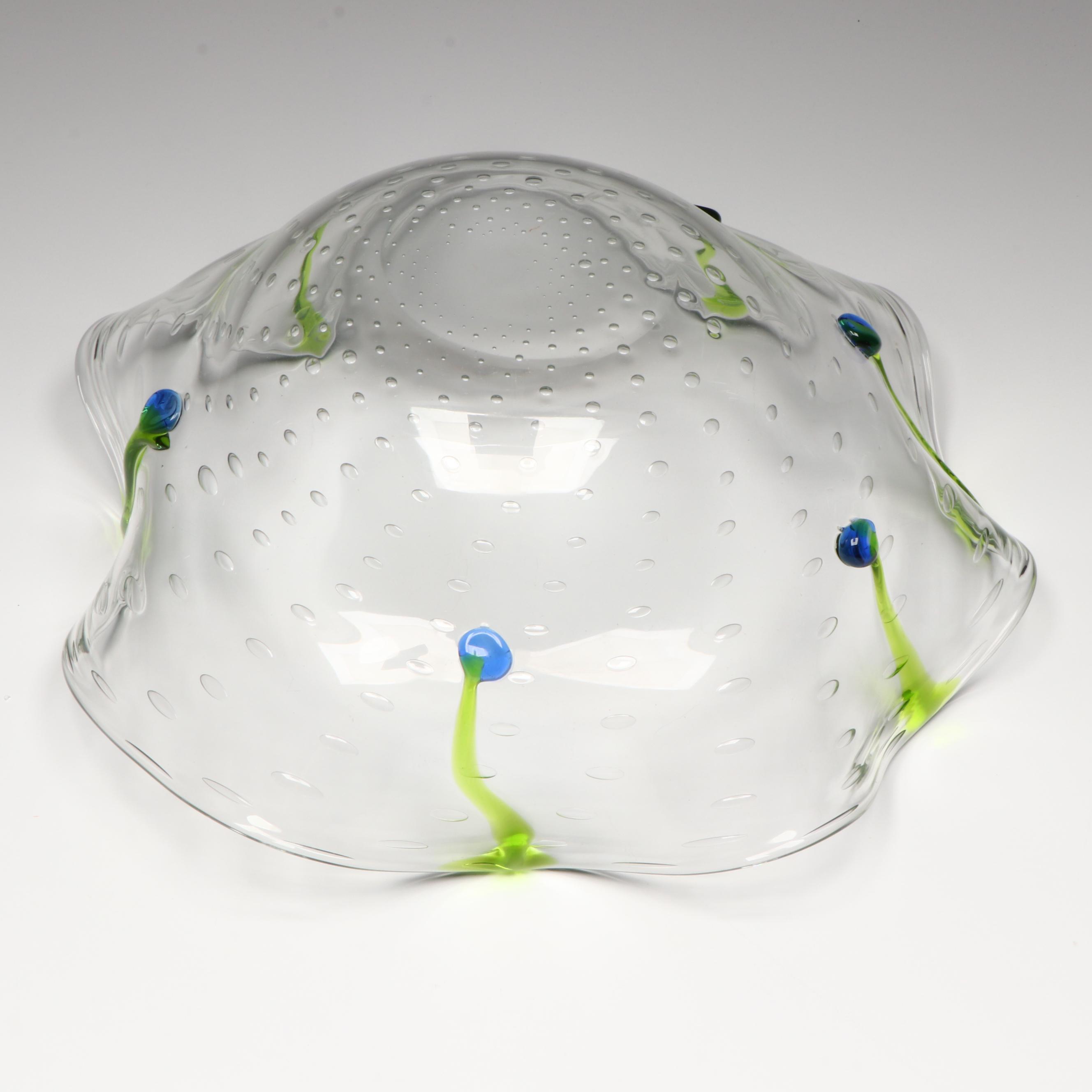 Murano Suspended Bubble Art Glass Bowl with Applied Glass Trails