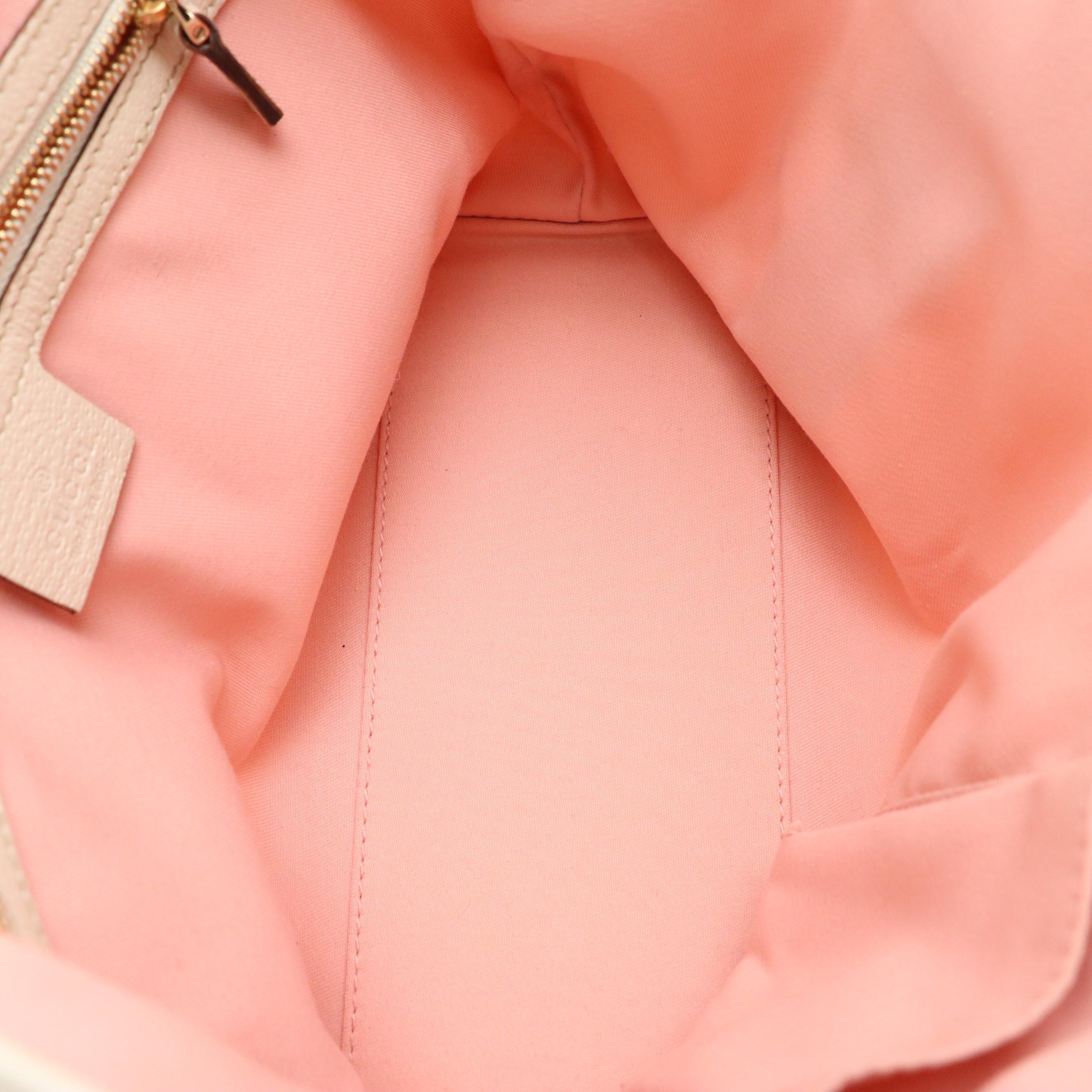 Gucci Small Jolicoeur Tote in Pink GG Canvas, Web Stripes and White Leather Trim