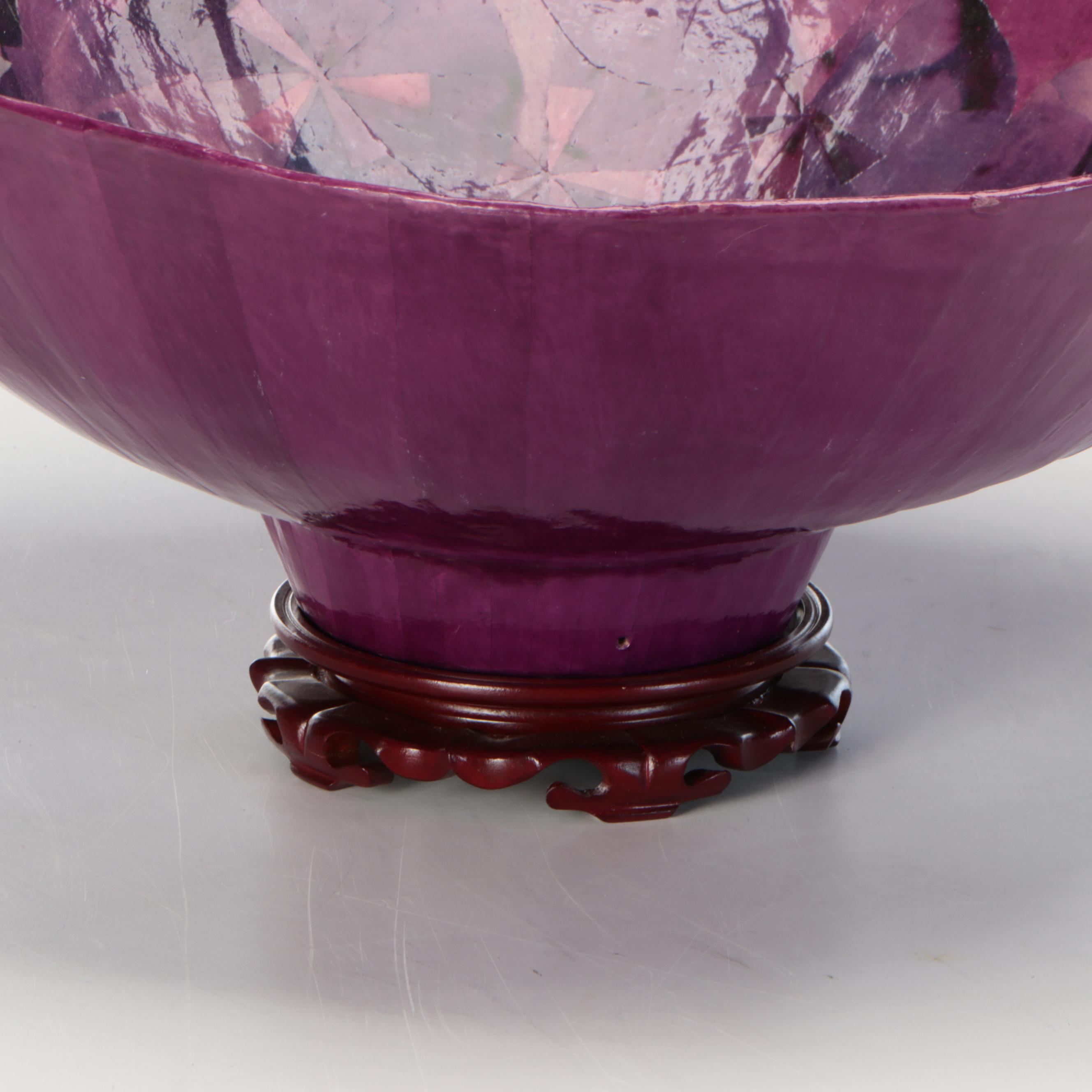 Thai Papier-Mâché Footed Bowl on Wooden Stand