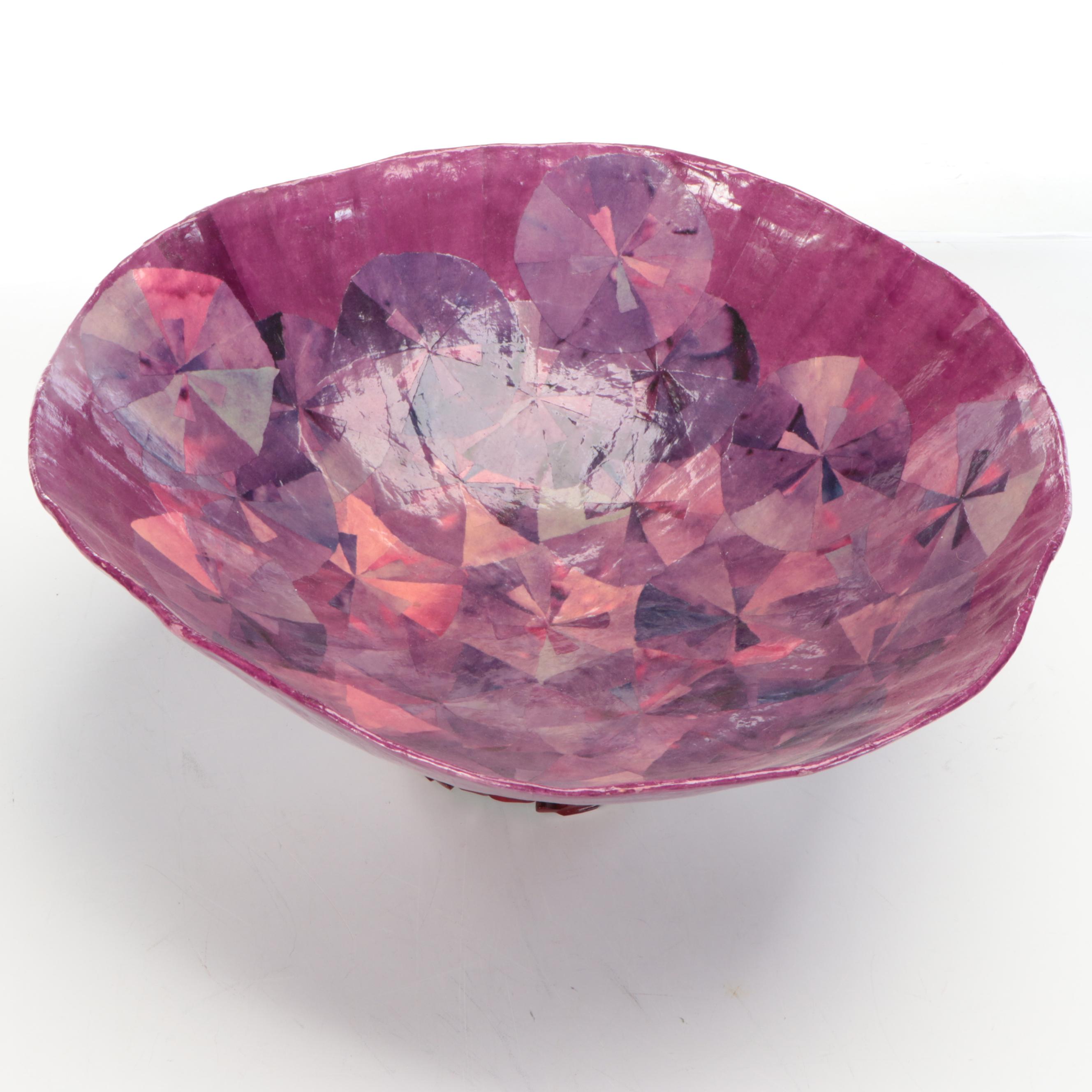 Thai Papier-Mâché Footed Bowl on Wooden Stand