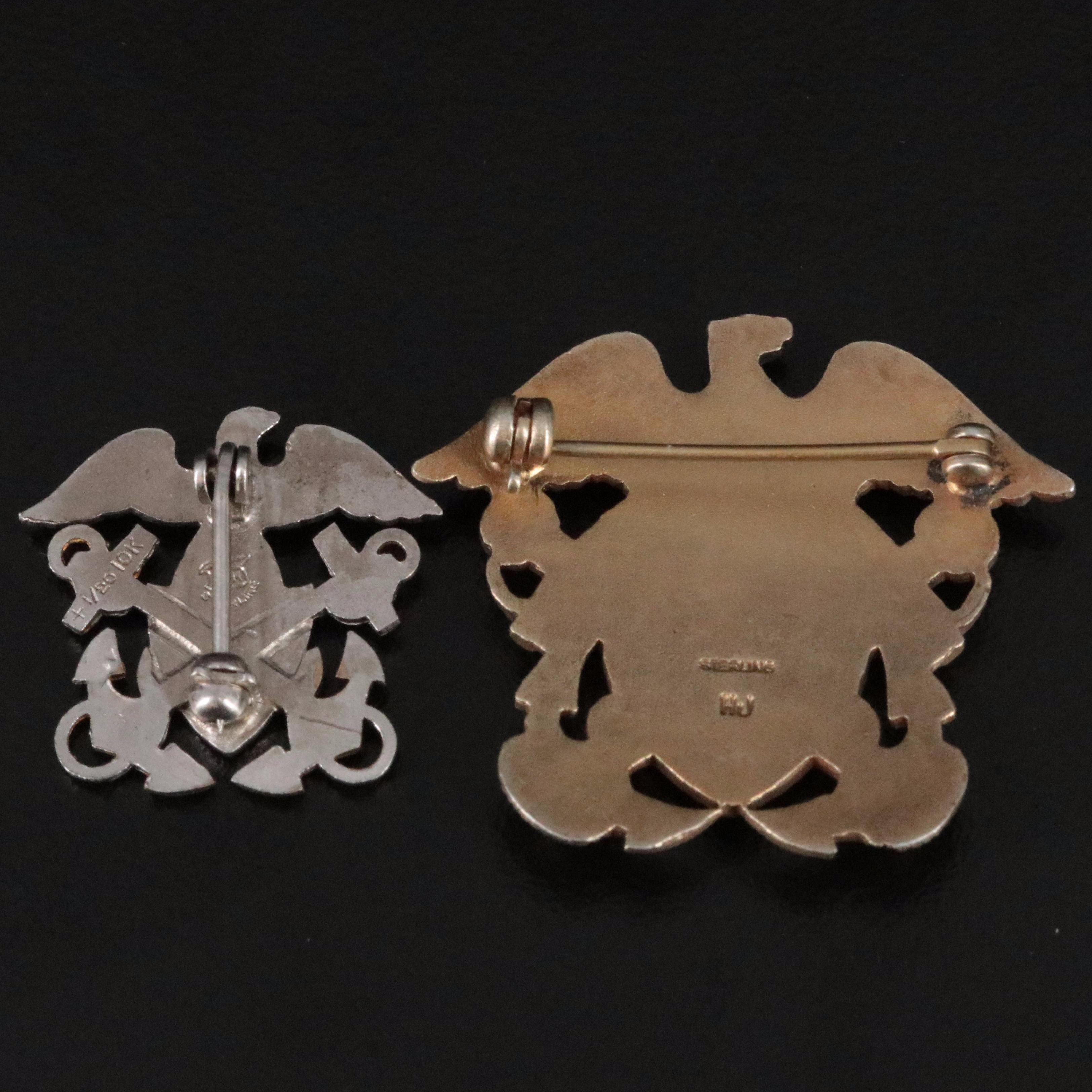 Sterling Navy Officer Style Pins Including Gold-Filled