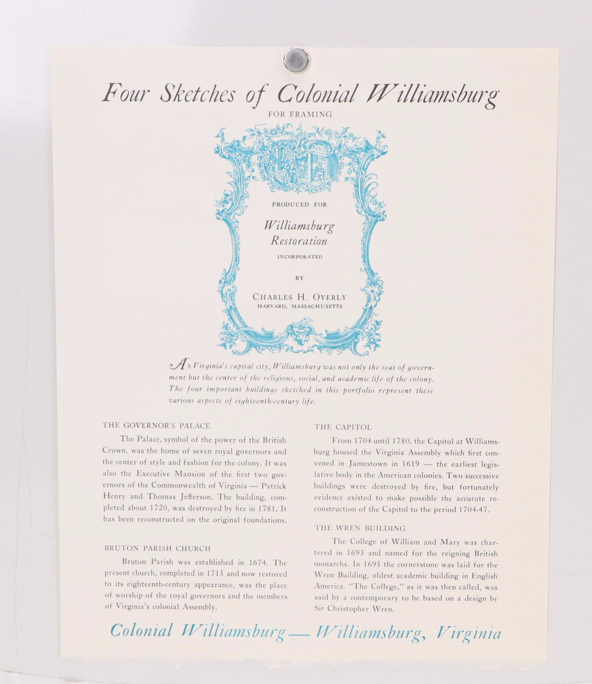 Portfolio After Charles H. Overly "Four Sketches of Colonial Williamsburg"