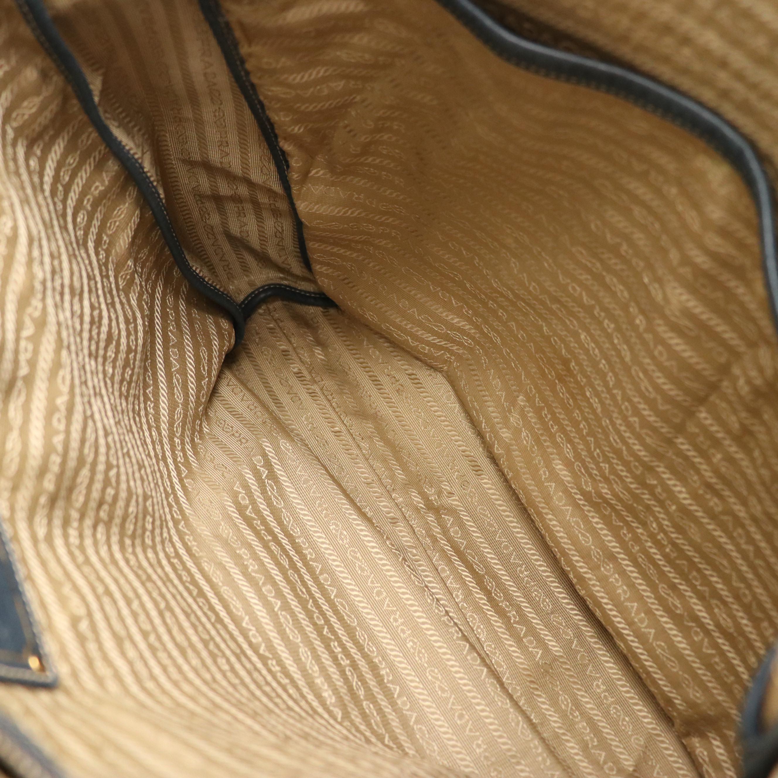 Prada Large Two-Way Tote in Navy Blue Vitello Daino Leather