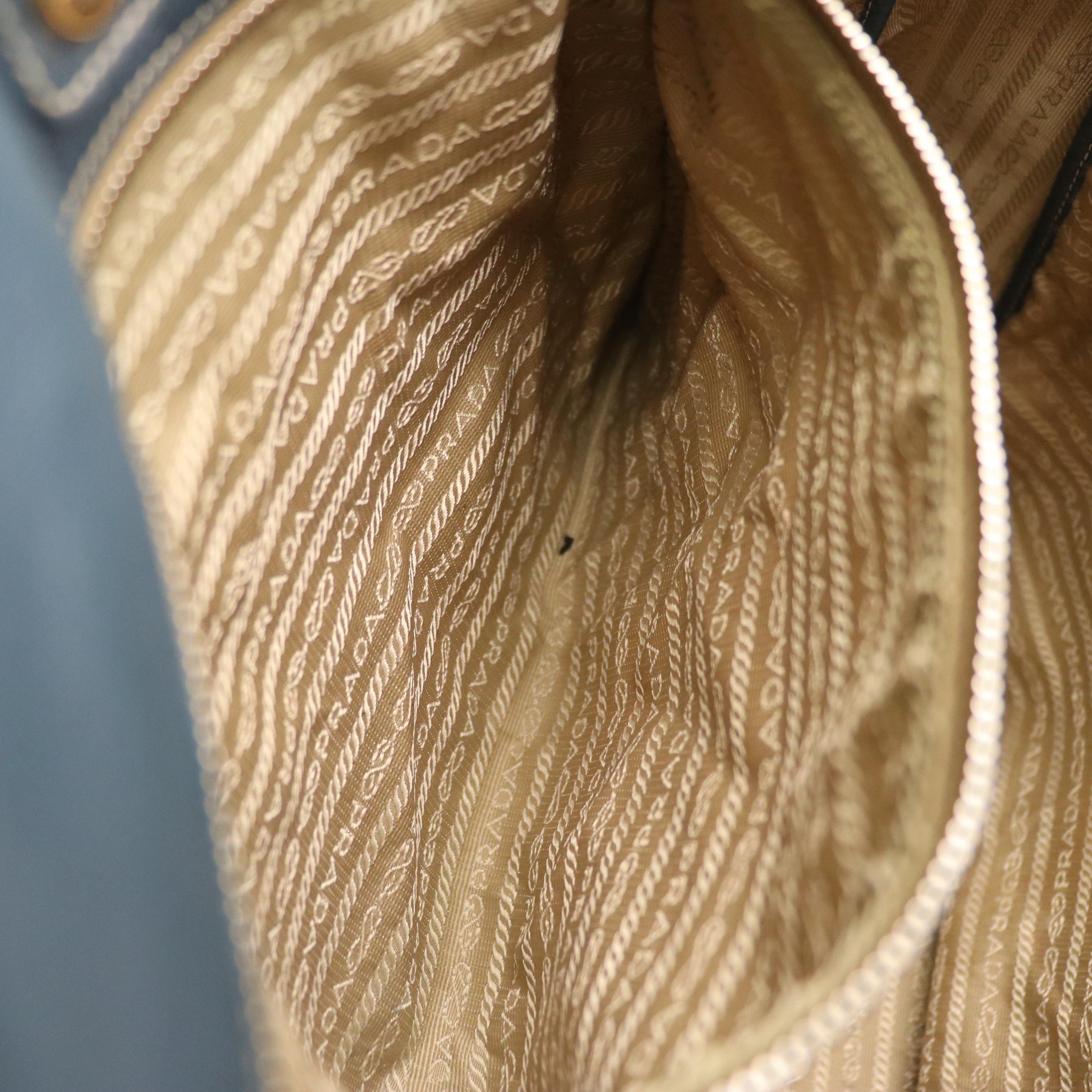 Prada Large Two-Way Tote in Navy Blue Vitello Daino Leather