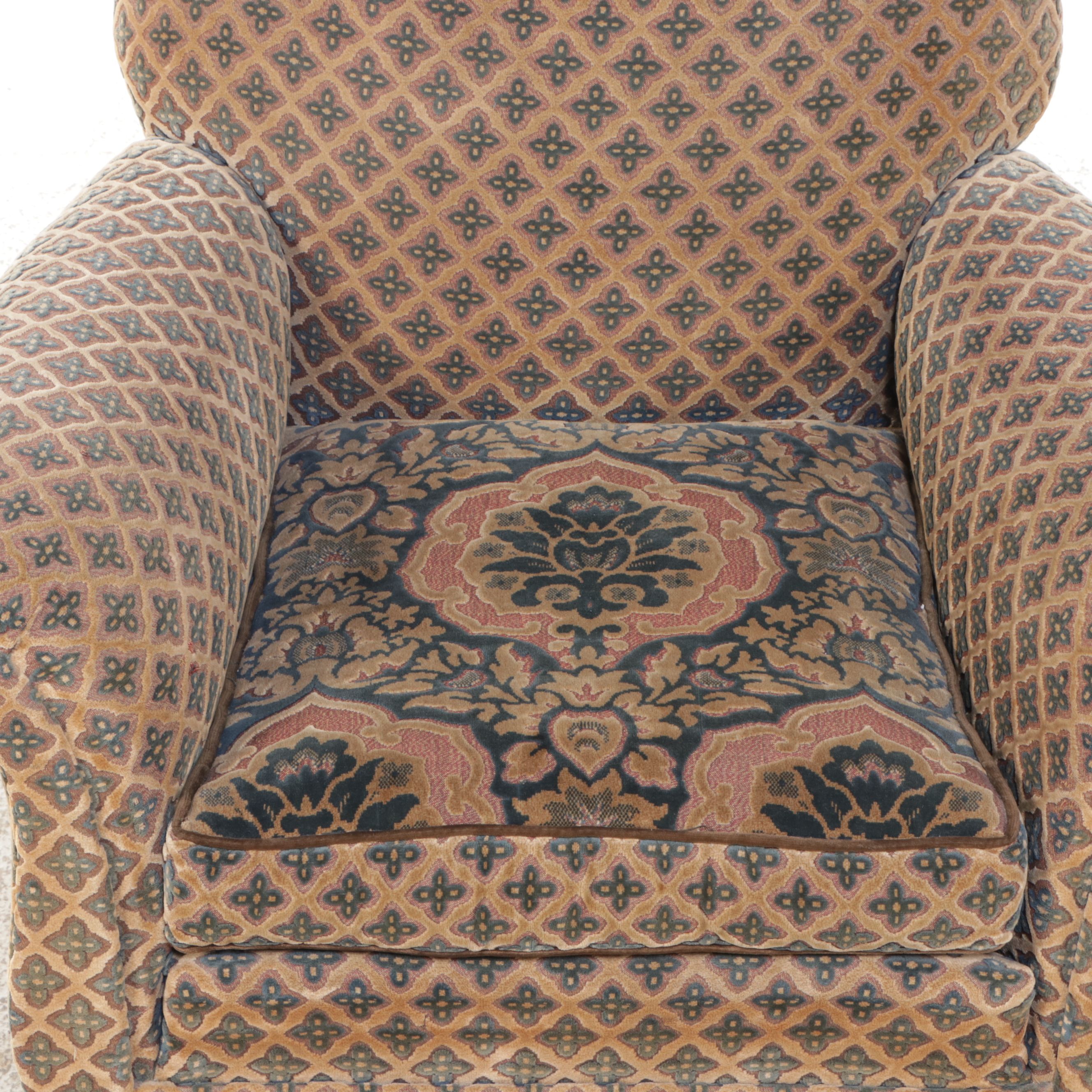 Napoleon III Style Chenille Damask Upholstered Armchair