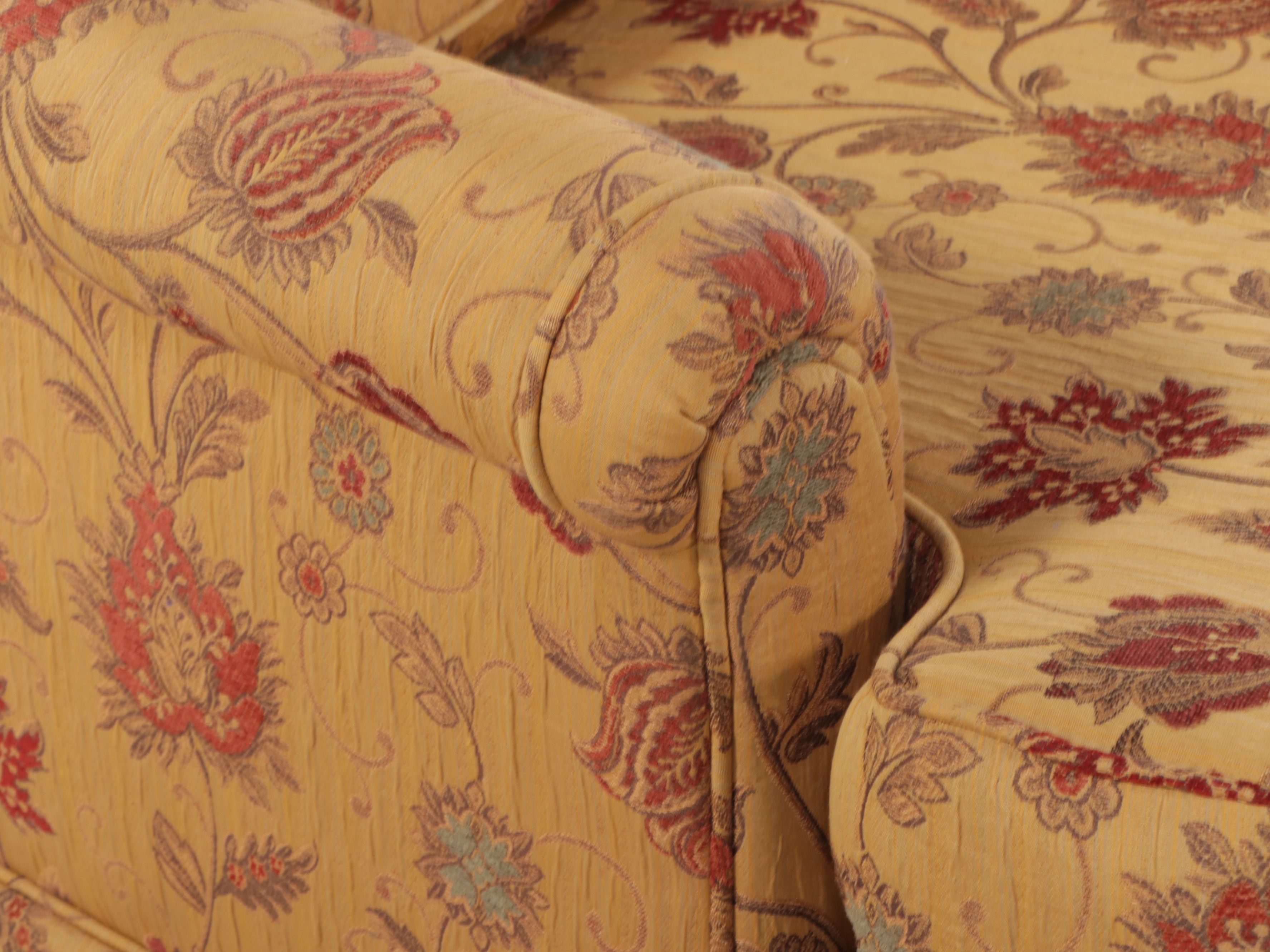 Floral-Upholstered Armchair with Footstool, Mid to Late 20th Century