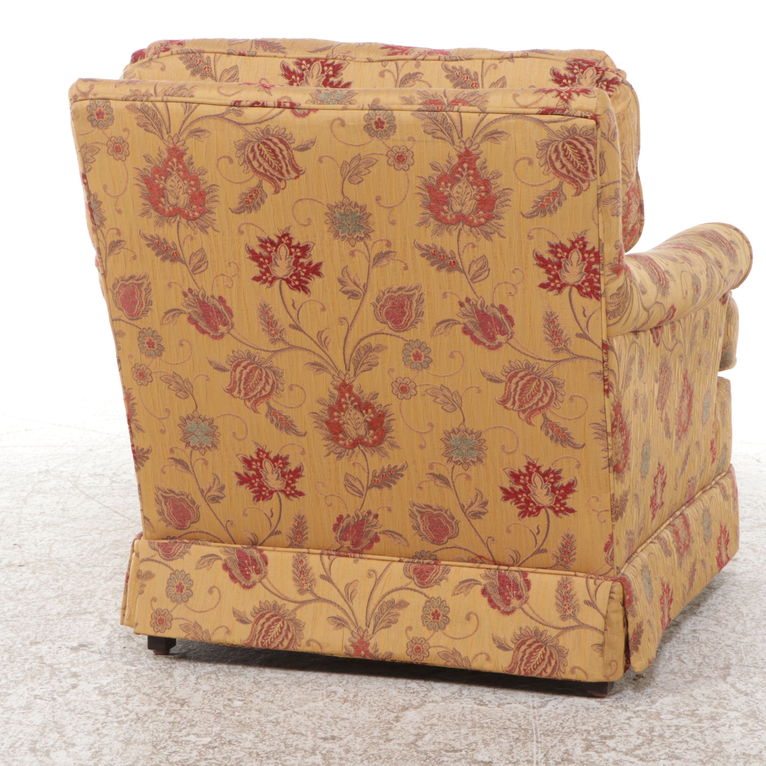 Floral-Upholstered Armchair with Footstool, Mid to Late 20th Century