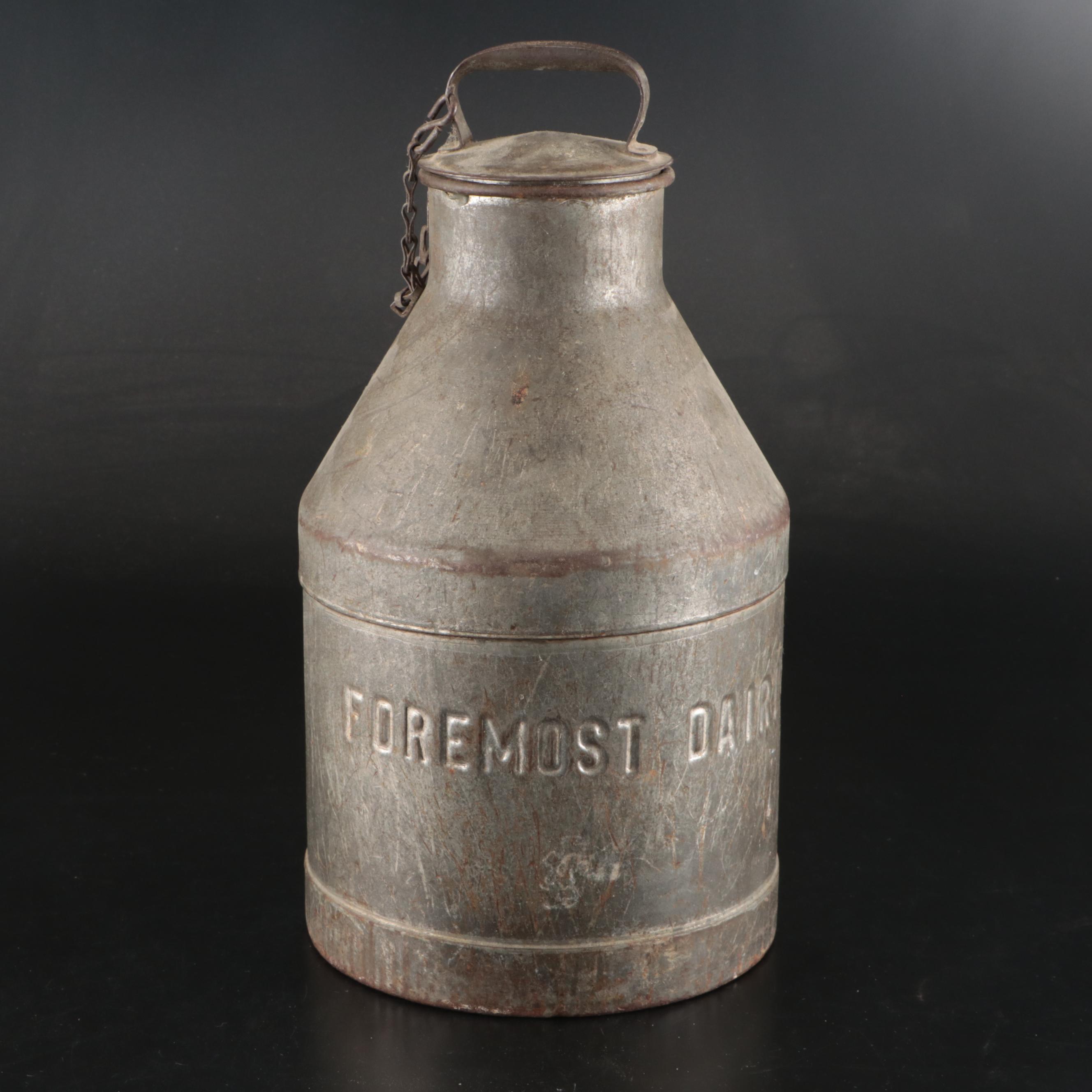 Foremost Dairies Inc. Metal Milk Jug with Other Glass Bottle and Metal Figure