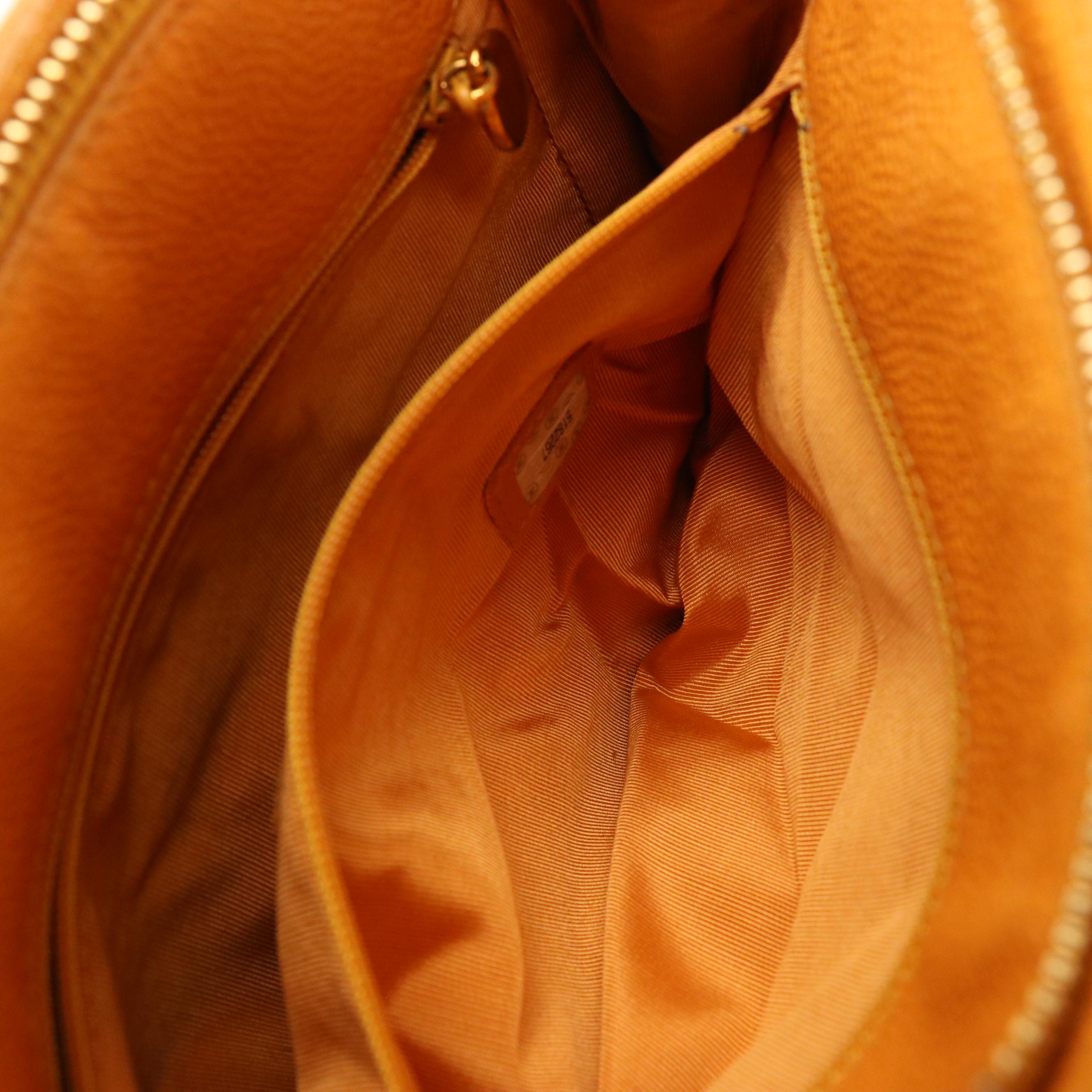 Chanel Embroidered Logo Shoulder Bag in Orange Caviar Leather