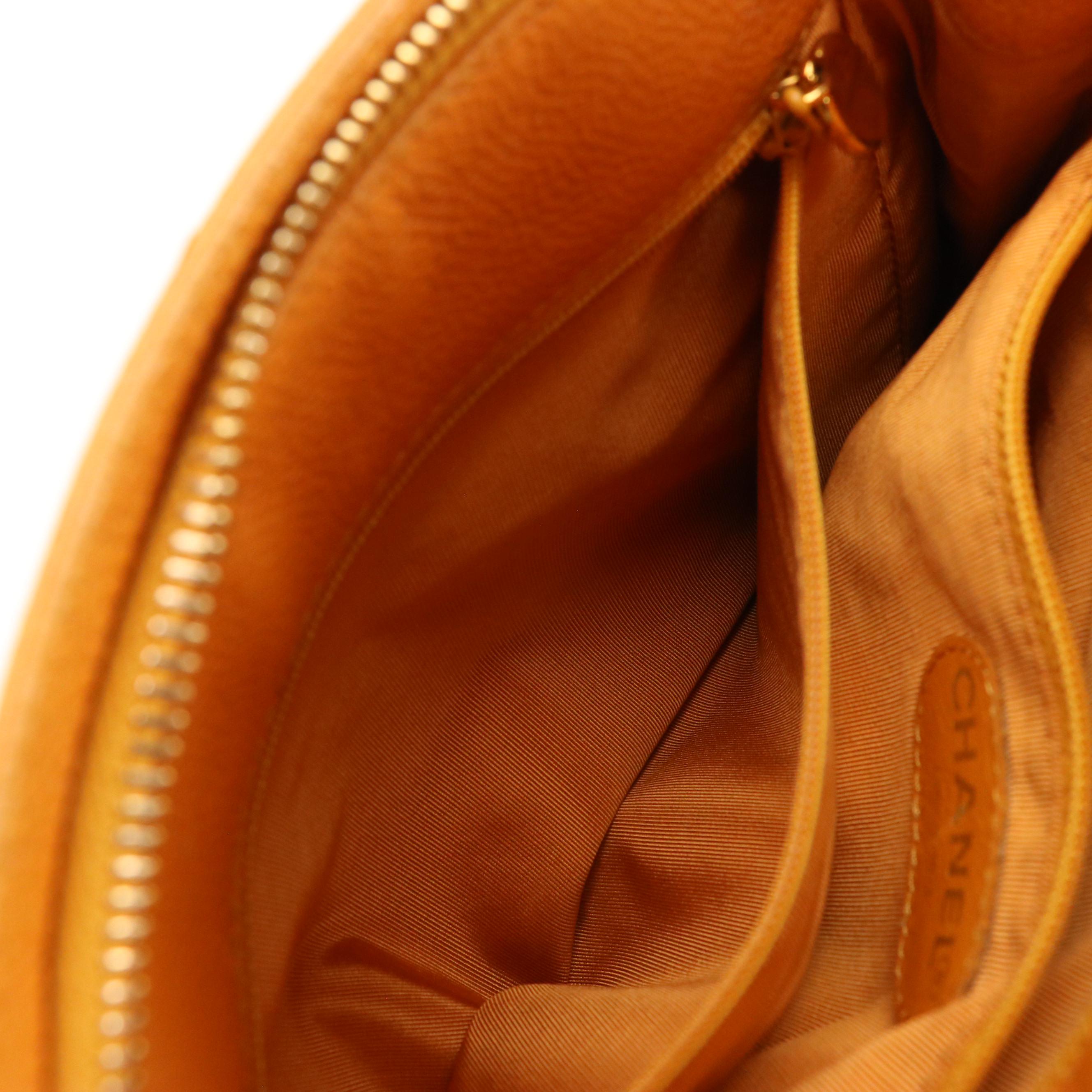 Chanel Embroidered Logo Shoulder Bag in Orange Caviar Leather