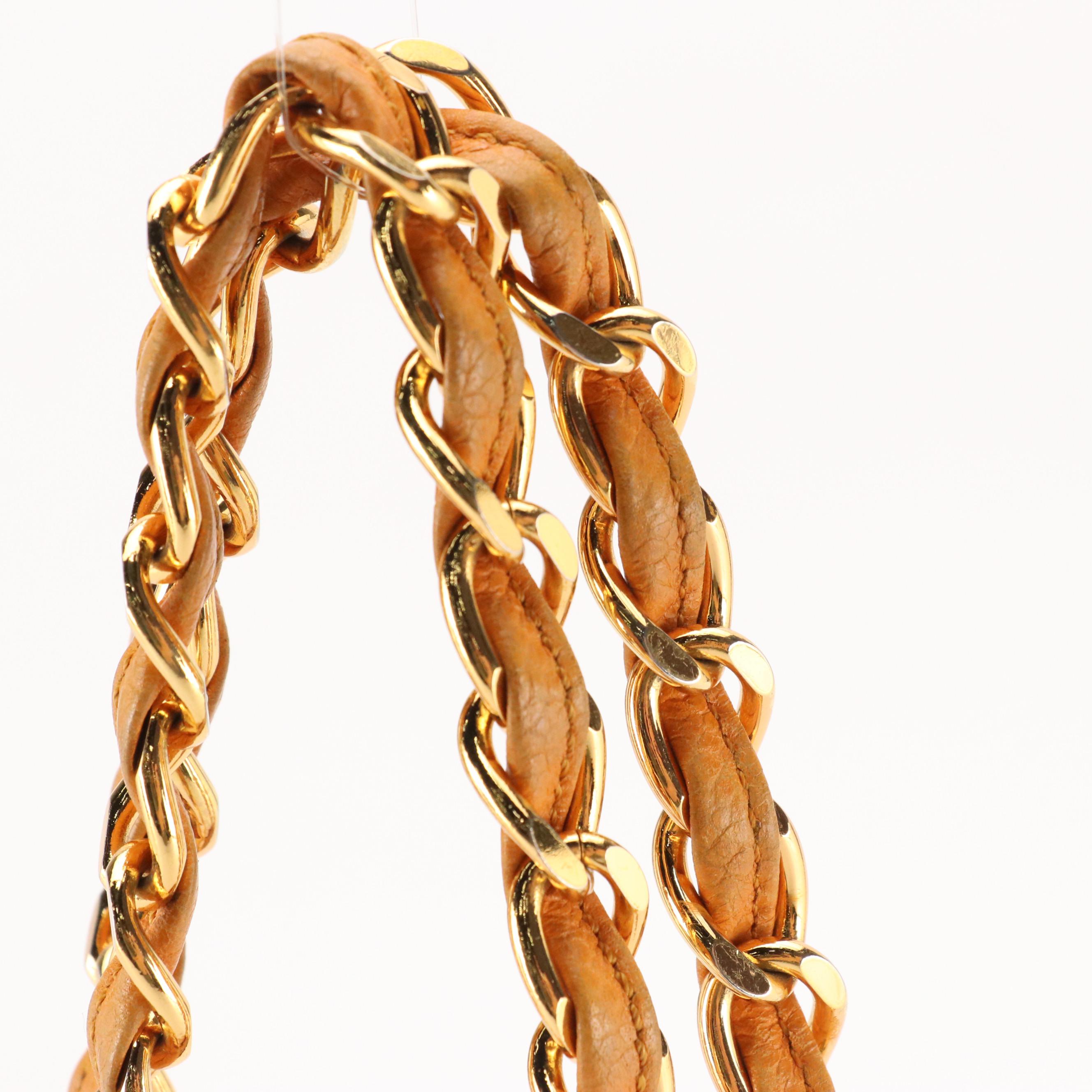 Chanel Embroidered Logo Shoulder Bag in Orange Caviar Leather