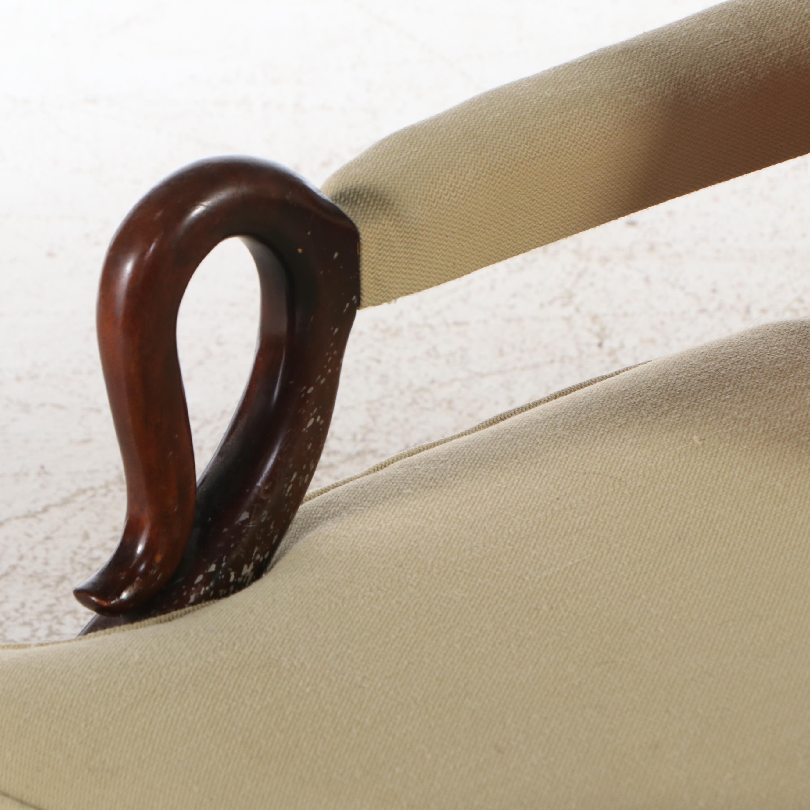 Queen Anne Style Fabric Upholstered Swan-Arm Chair, Mid to Late 20th Century