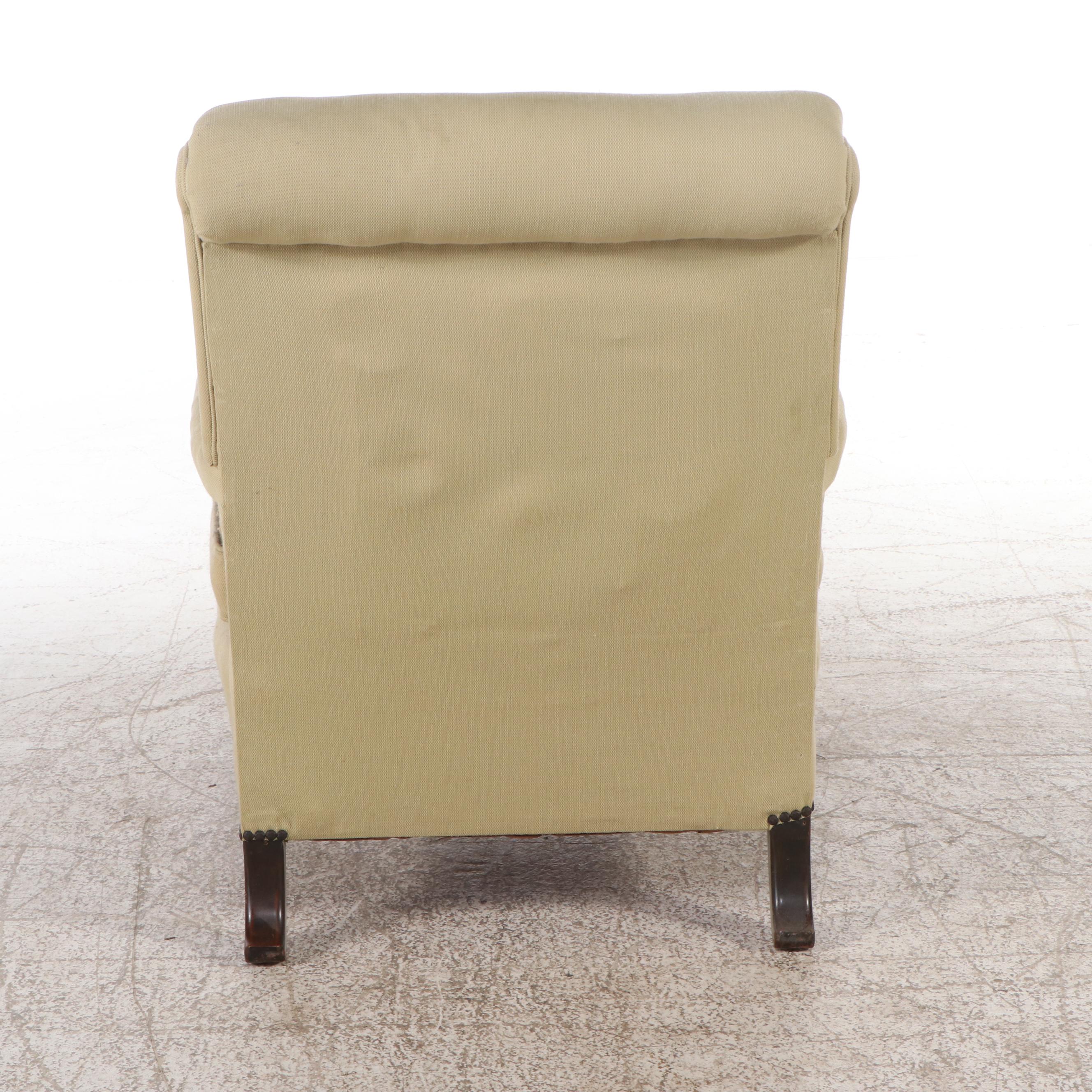 Queen Anne Style Fabric Upholstered Swan-Arm Chair, Mid to Late 20th Century