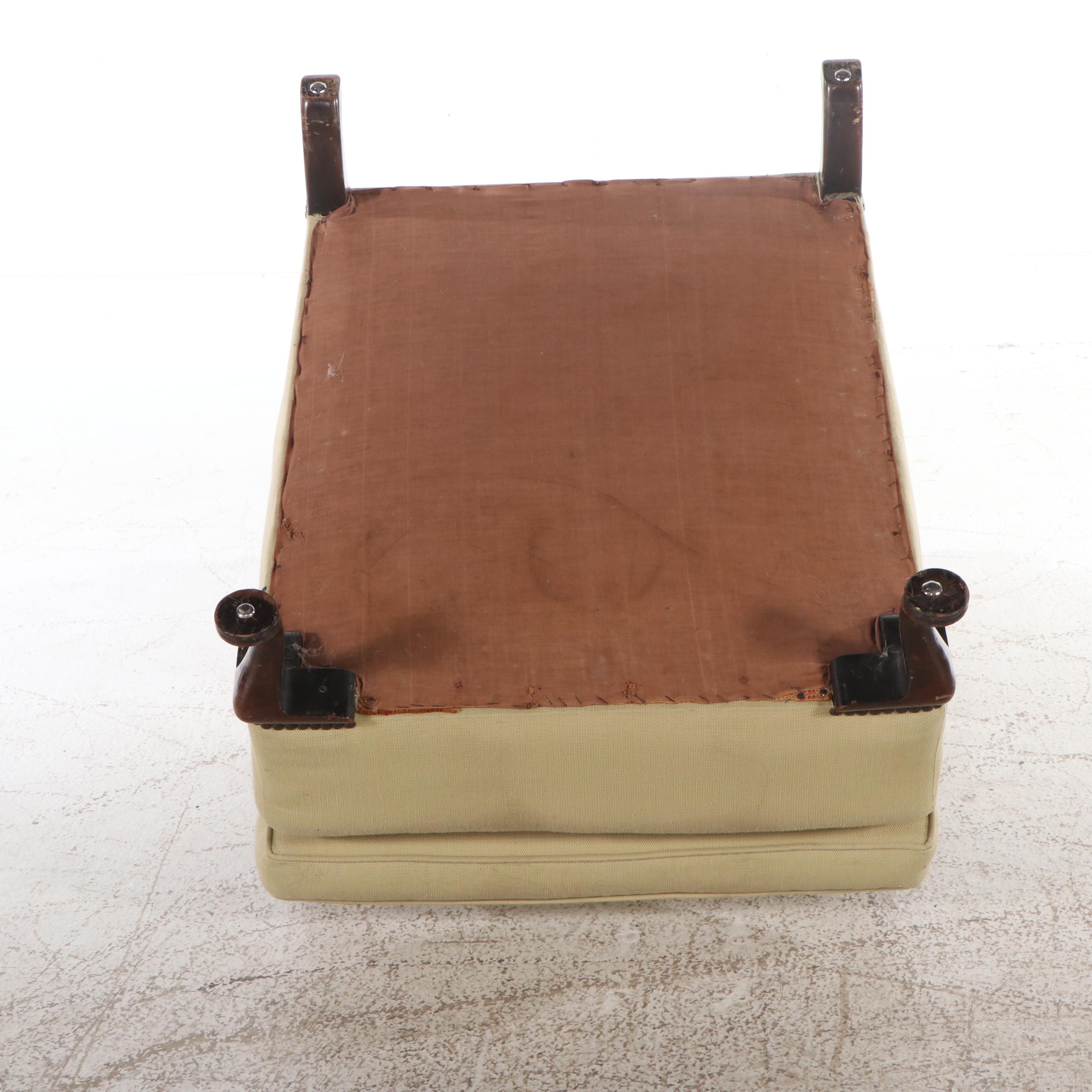 Queen Anne Style Fabric Upholstered Swan-Arm Chair, Mid to Late 20th Century