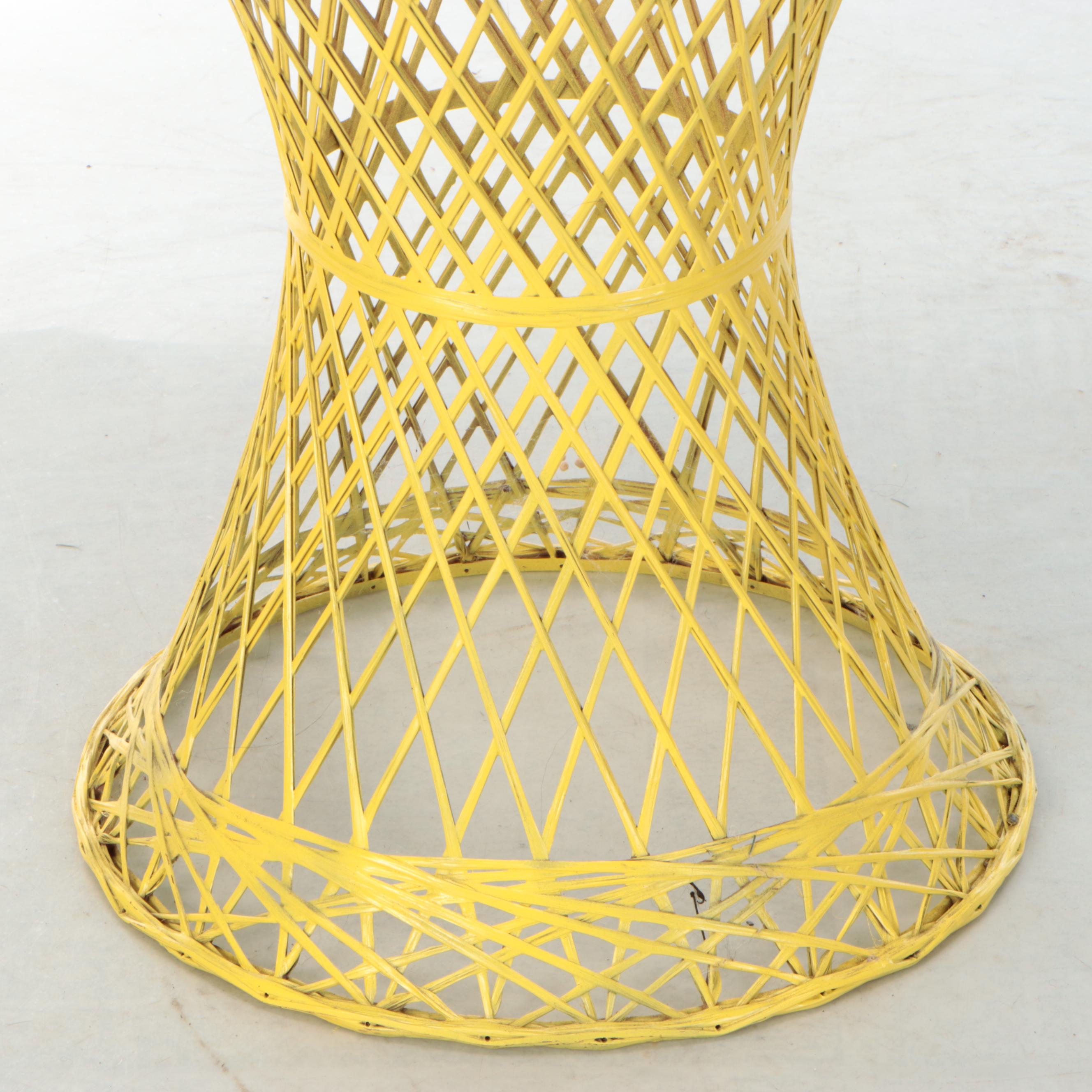 Woven Yellow Fiberglass Accent Table with Glass Top