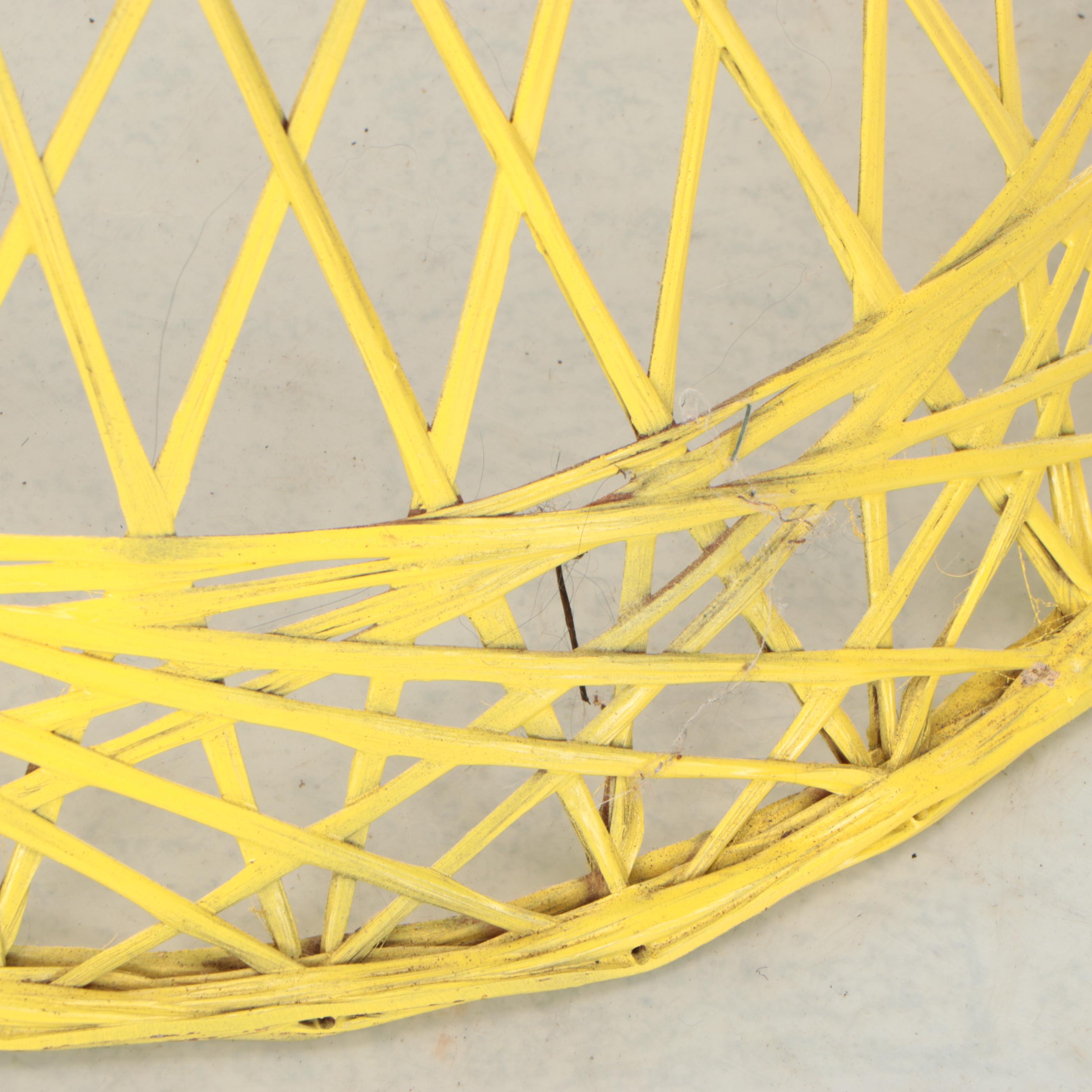 Woven Yellow Fiberglass Accent Table with Glass Top