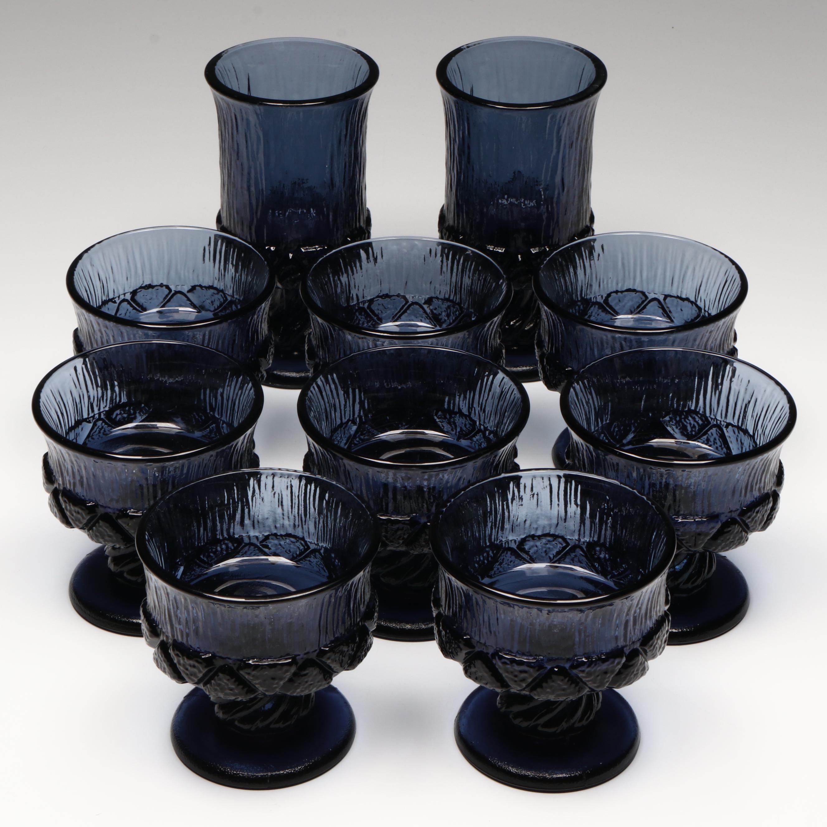 Vintage Fostoria "Sorrento Blue" Wine Glasses and Champagne Coupes