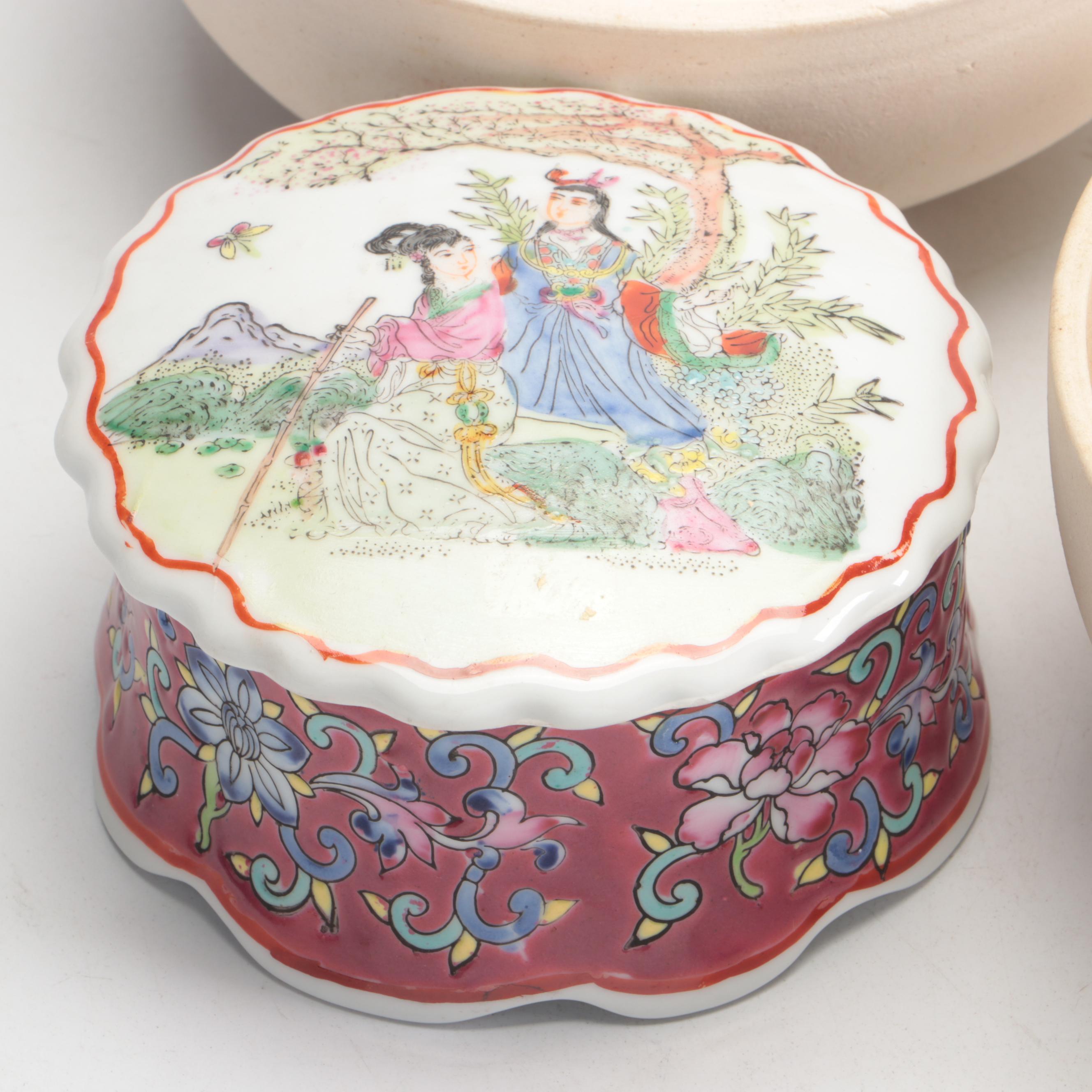 Japanese Ceramic Cherry Blossom Ginger Jar and Bowls with Other Asian Ware