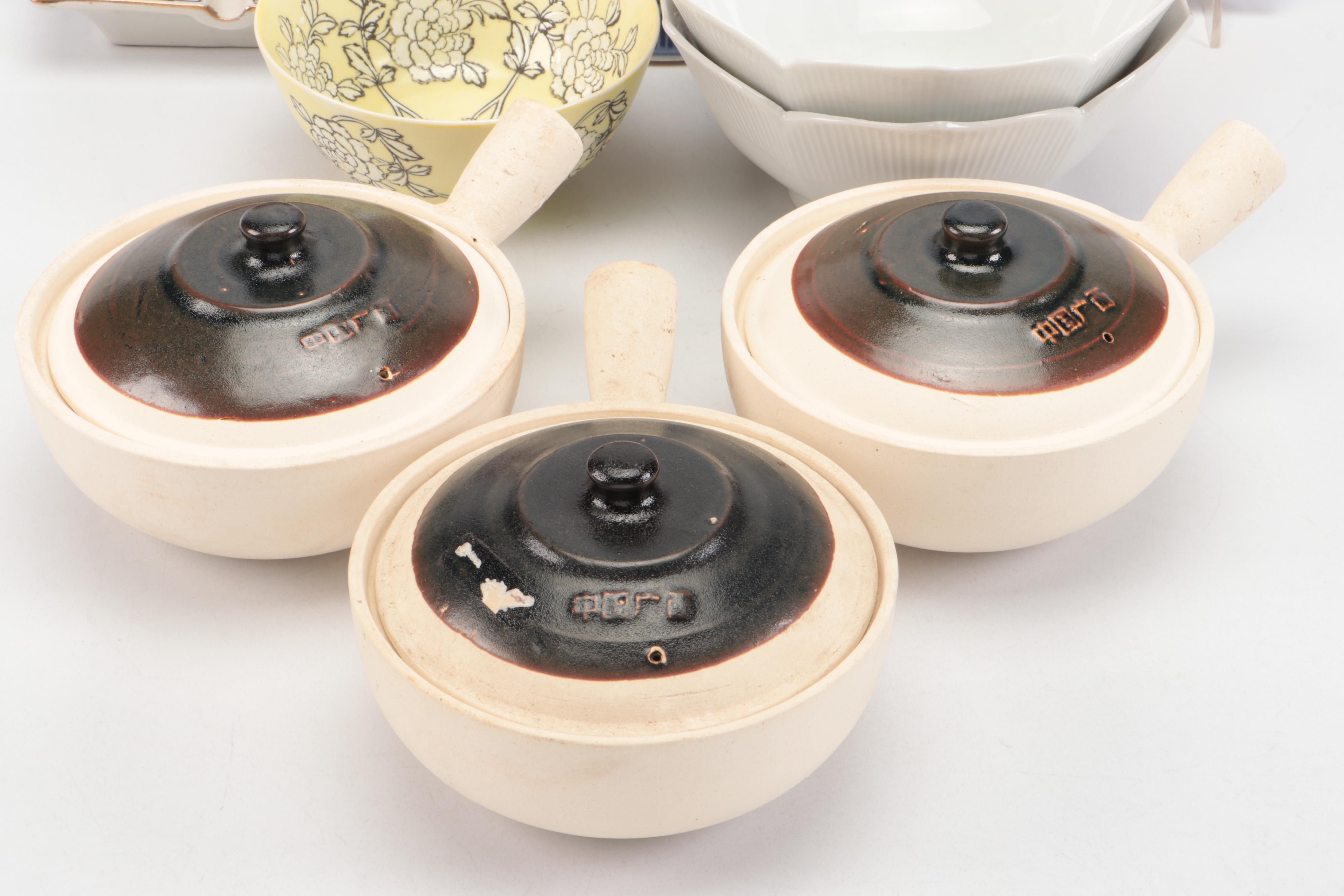 Japanese Ceramic Cherry Blossom Ginger Jar and Bowls with Other Asian Ware