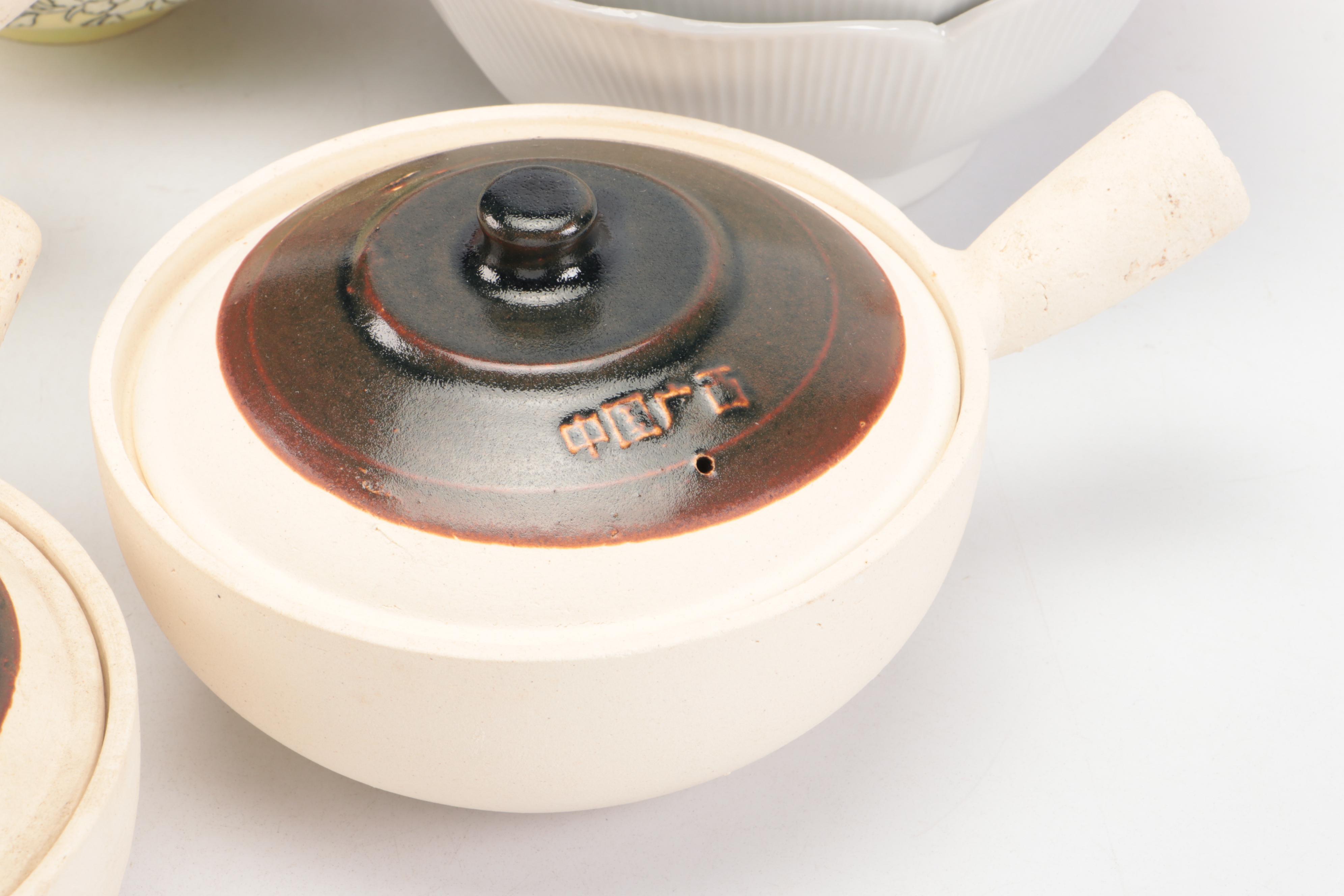 Japanese Ceramic Cherry Blossom Ginger Jar and Bowls with Other Asian Ware