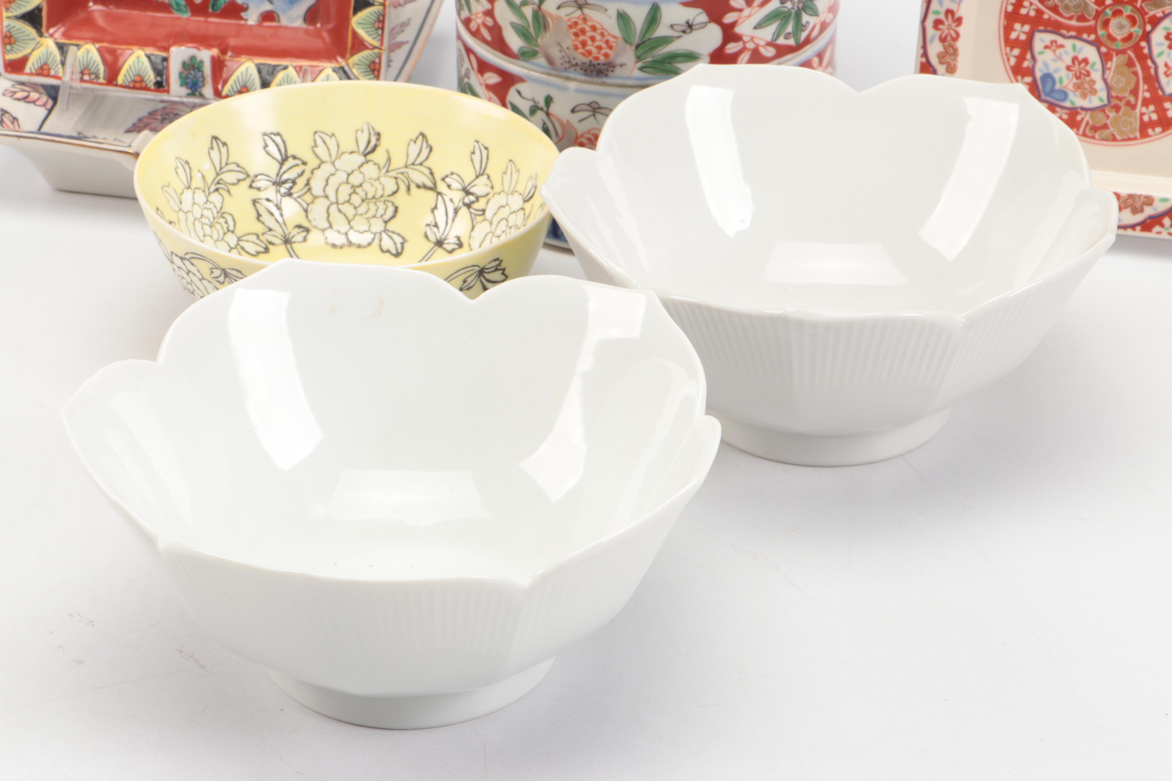 Japanese Ceramic Cherry Blossom Ginger Jar and Bowls with Other Asian Ware