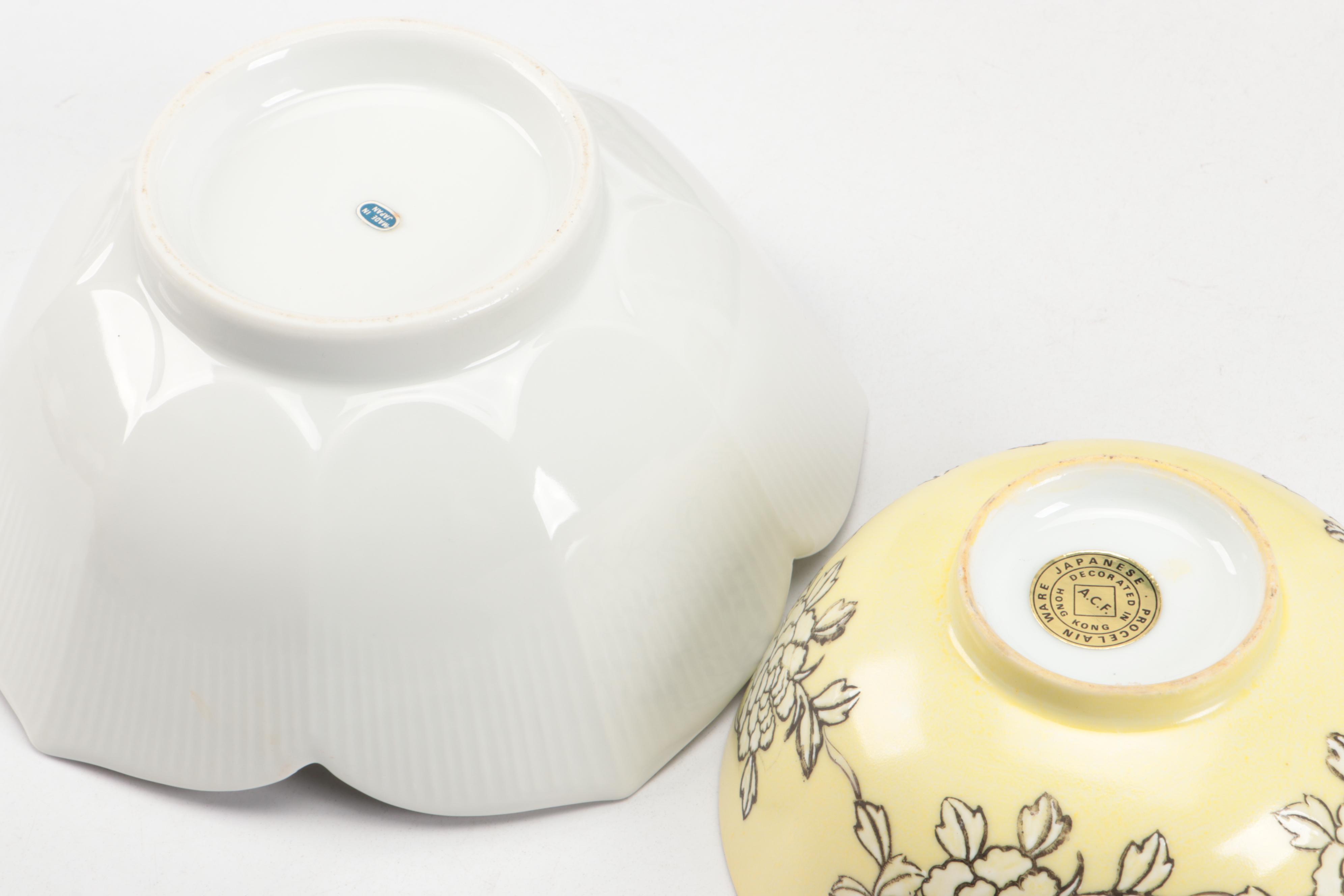 Japanese Ceramic Cherry Blossom Ginger Jar and Bowls with Other Asian Ware