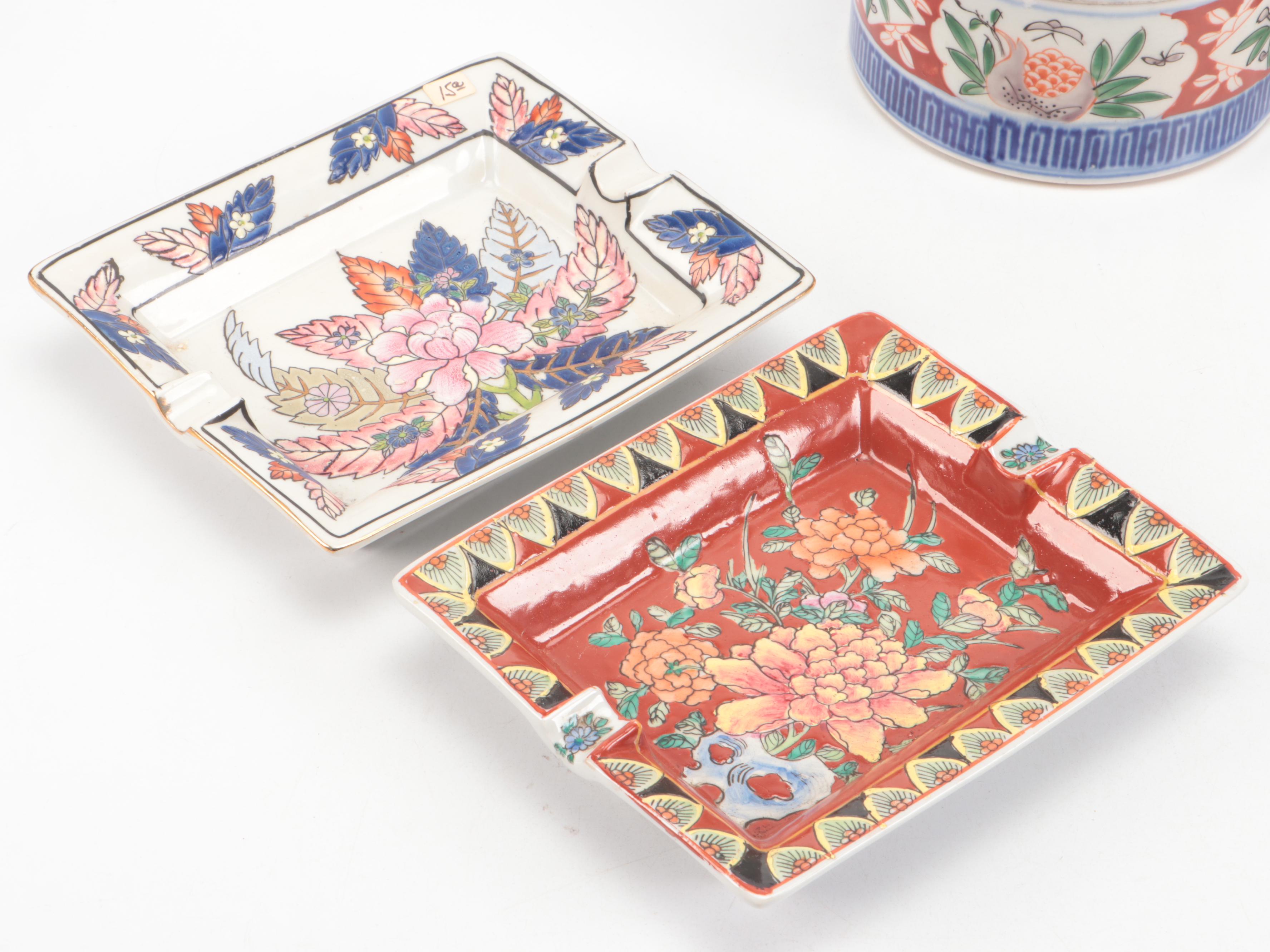 Japanese Ceramic Cherry Blossom Ginger Jar and Bowls with Other Asian Ware