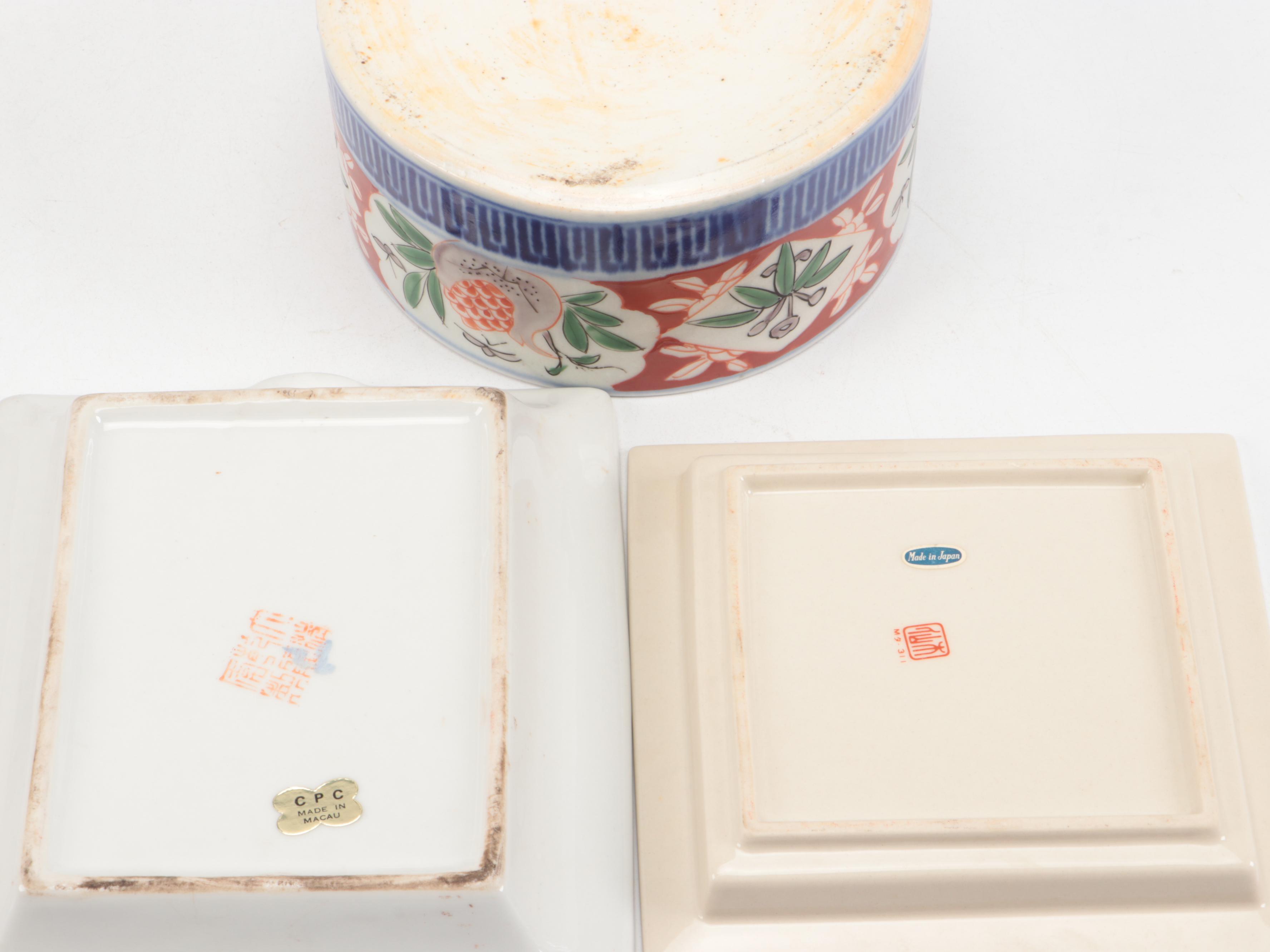 Japanese Ceramic Cherry Blossom Ginger Jar and Bowls with Other Asian Ware