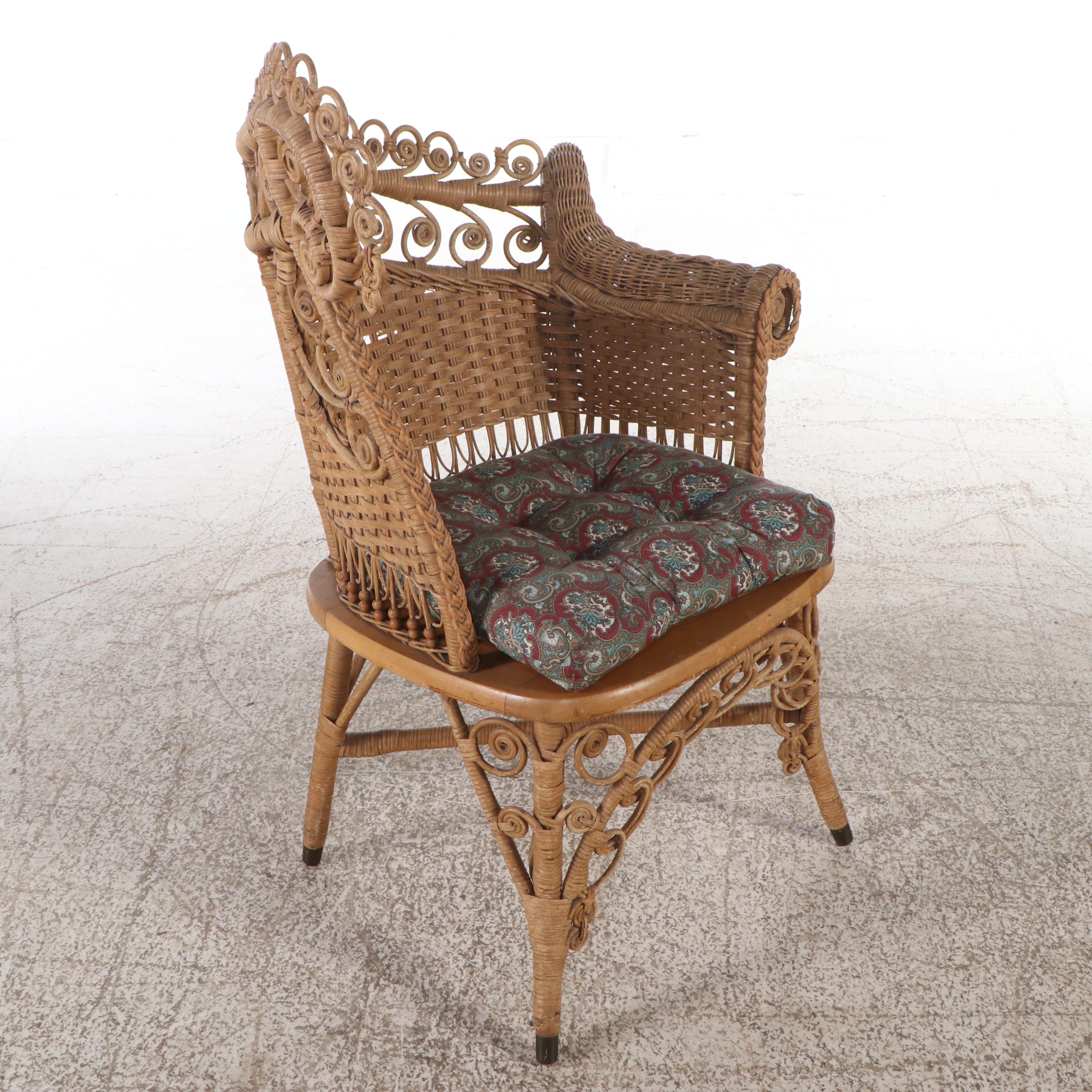 Art Nouveau Natural Wicker One-Arm Chair, Late 19th/ Early 20th Century