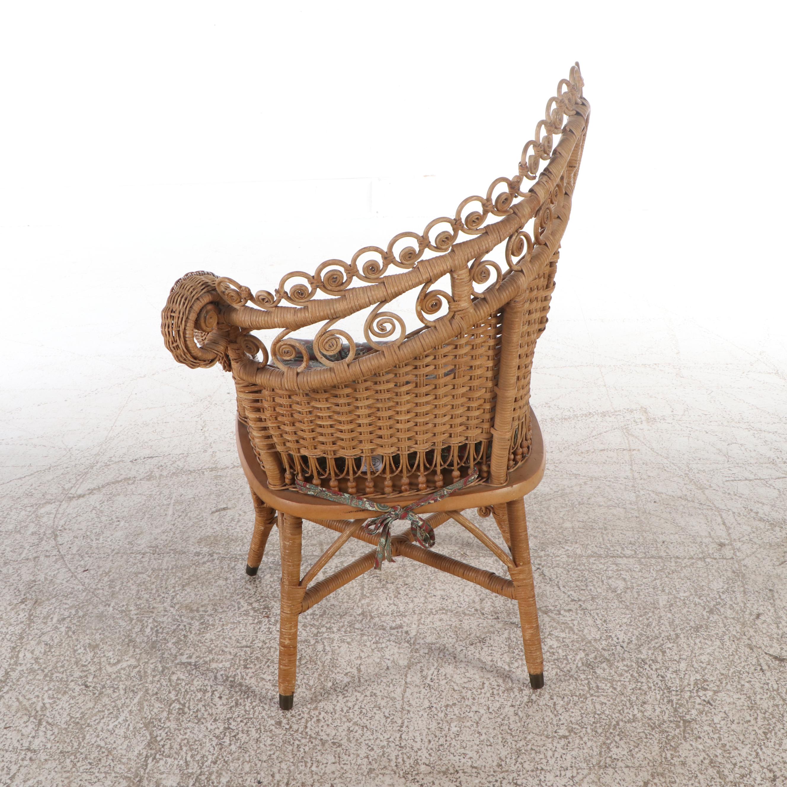 Art Nouveau Natural Wicker One-Arm Chair, Late 19th/ Early 20th Century