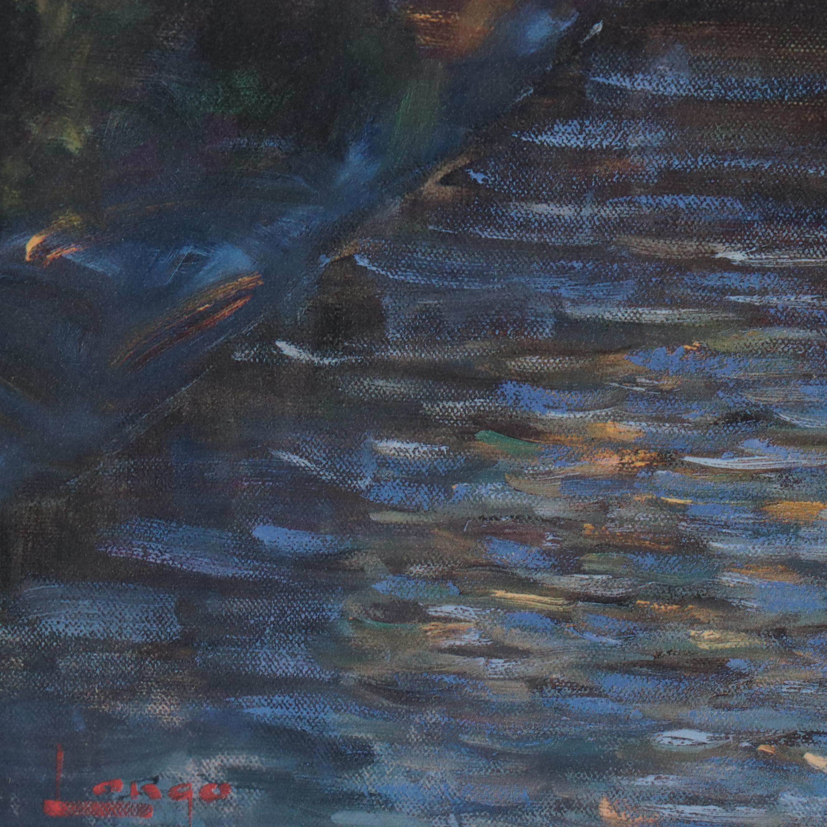 Embellished Offset Lithograph "Canal Reflections"