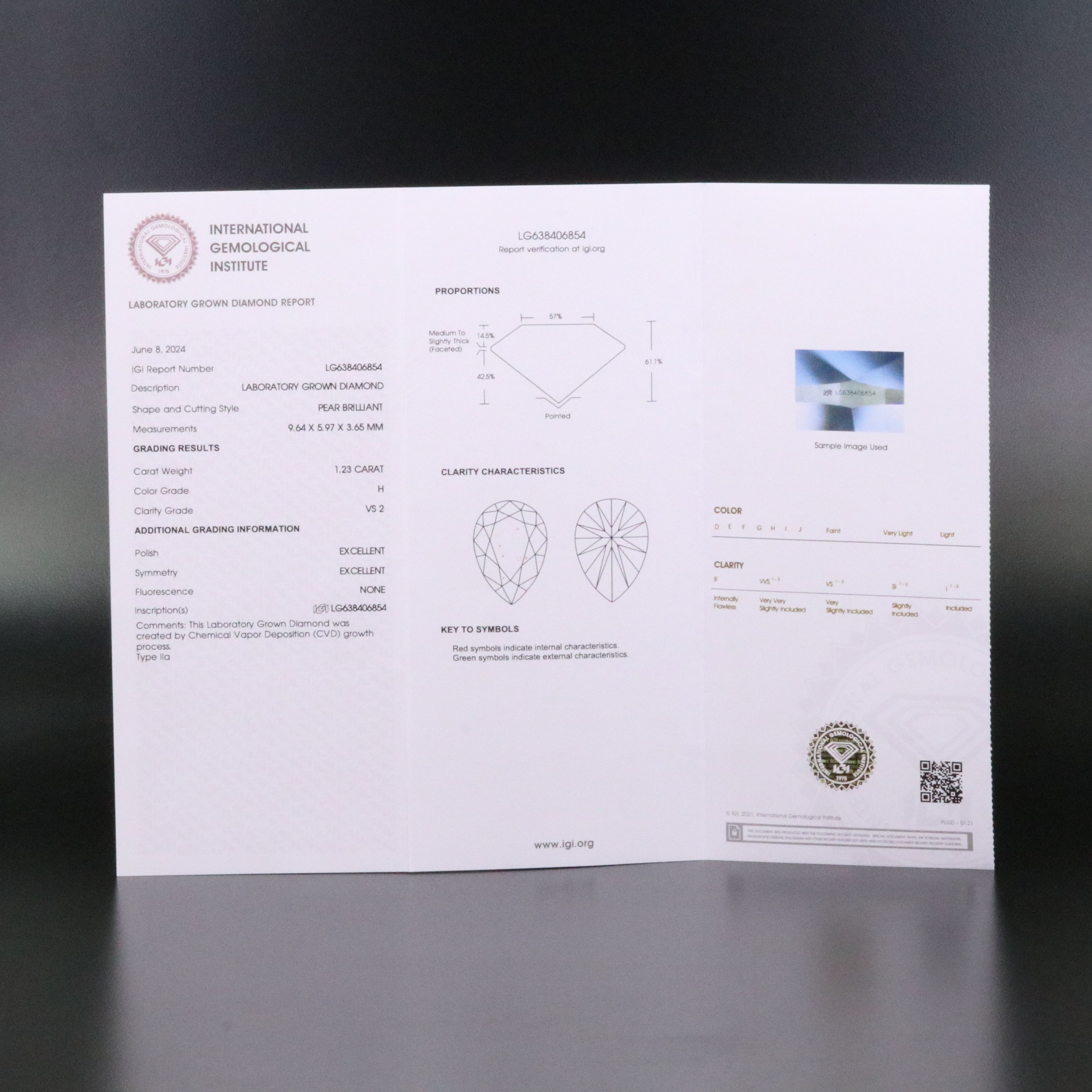 Loose 1.23 CT Lab Grown Diamond with IGI Report