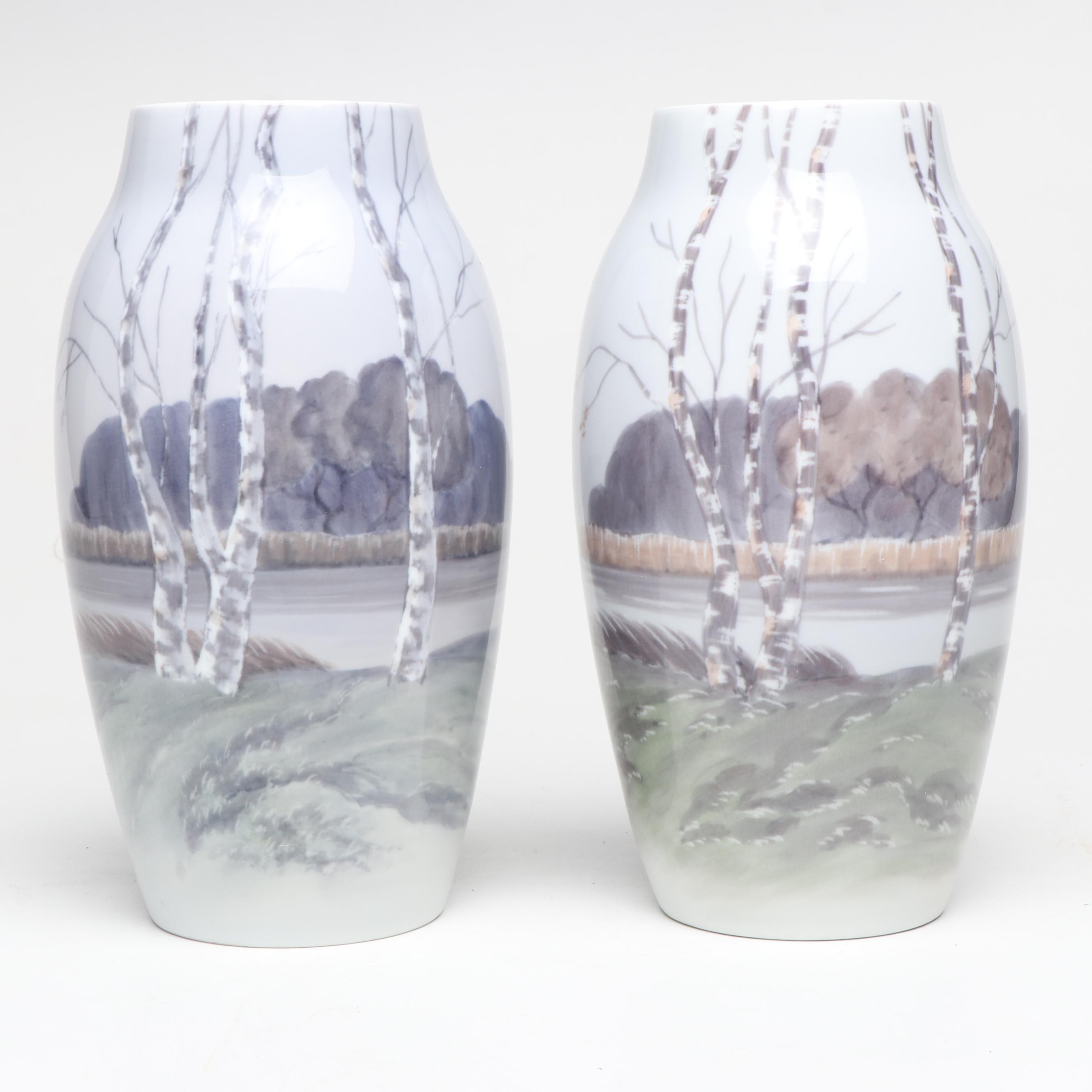 Bing & Grøndahl Porcelain Scenery Vases